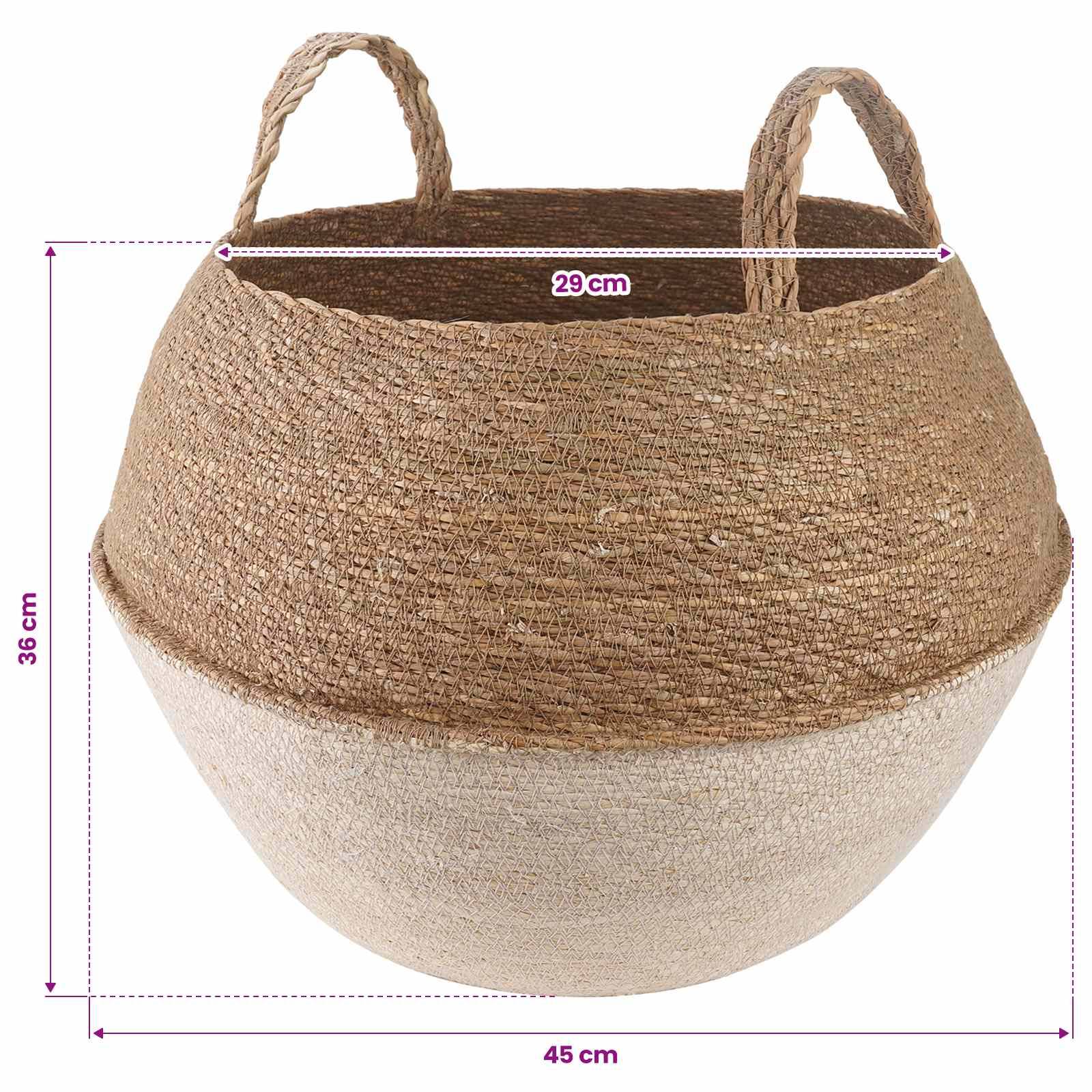 vidaXL Pflanzenkübel mit Griffen Weiß Ø 45 x 36 cm 100% Seegras