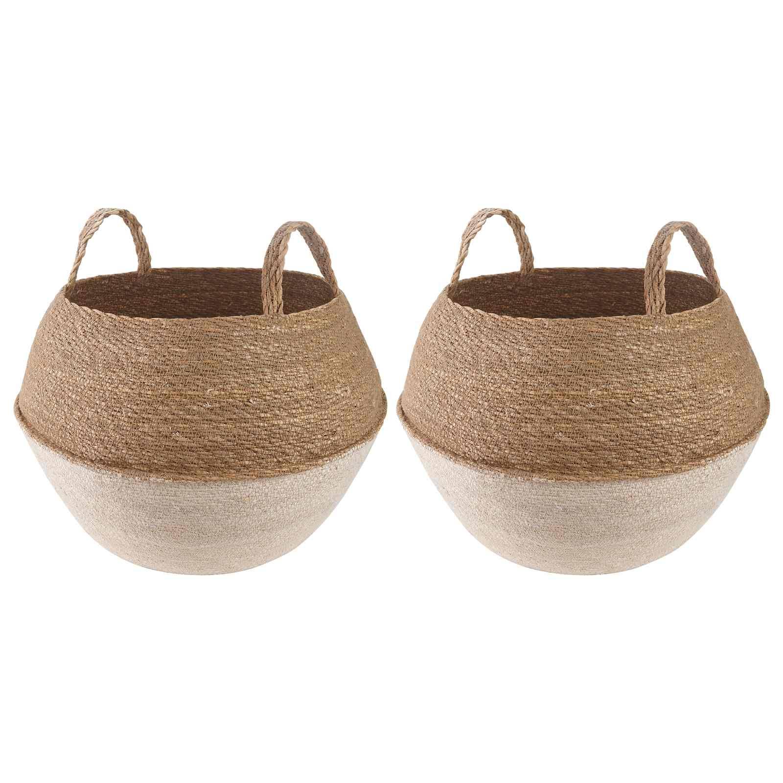 vidaXL Pflanzenkübel mit Griffen 2 pcs Weiß Ø 45 x 36 cm 100% Seegras