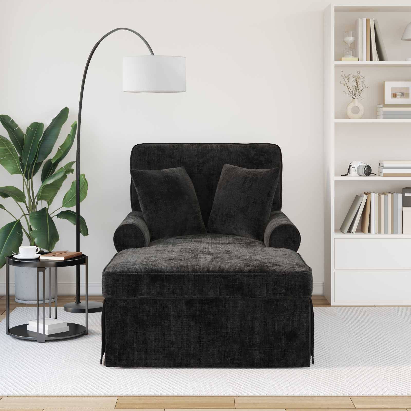 vidaXL Chaise Lounge mit Rock mit Kissen Schwarz 157 x 91 x 91 cm ARES