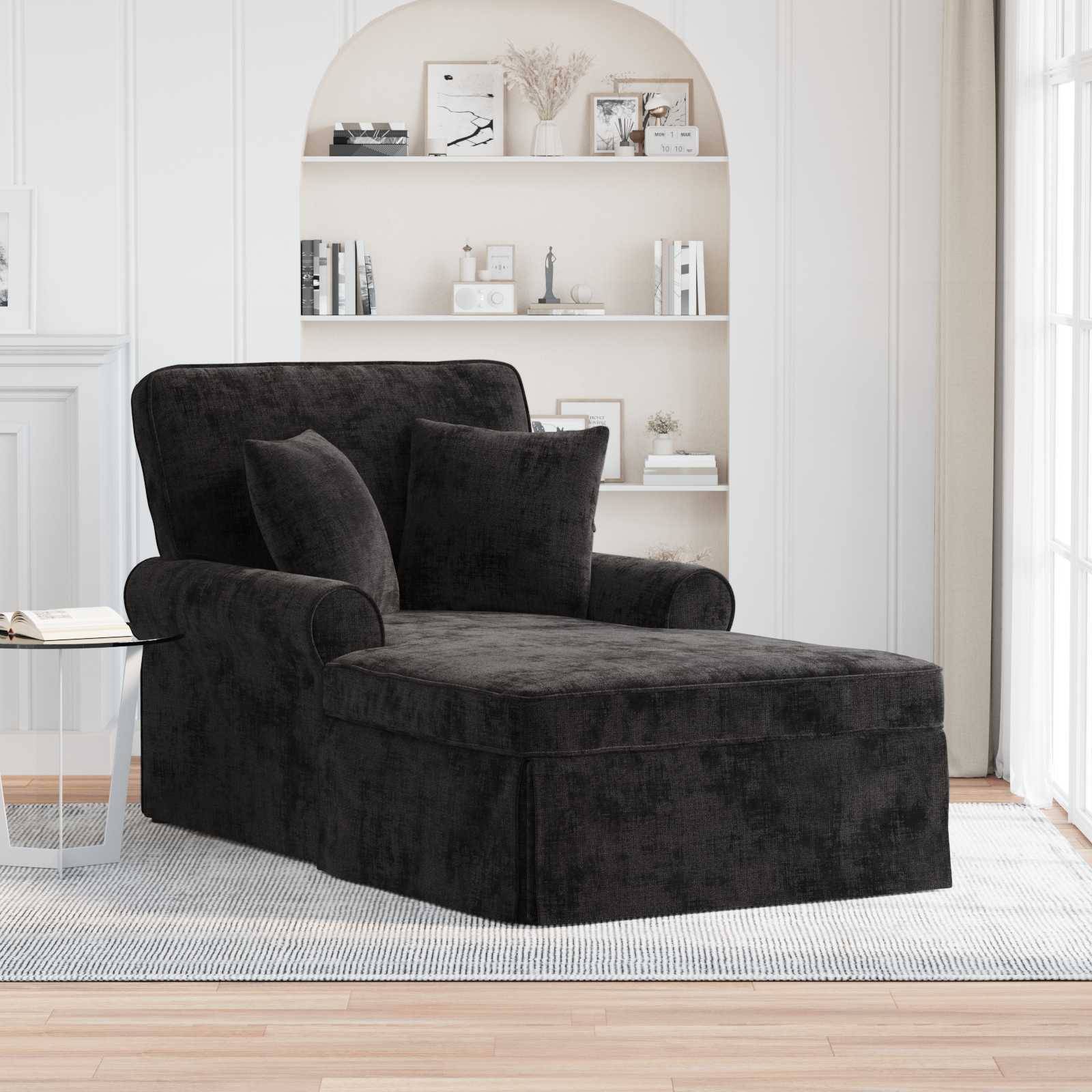 vidaXL Chaise Lounge mit Rock mit Kissen Schwarz 157 x 91 x 91 cm ARES