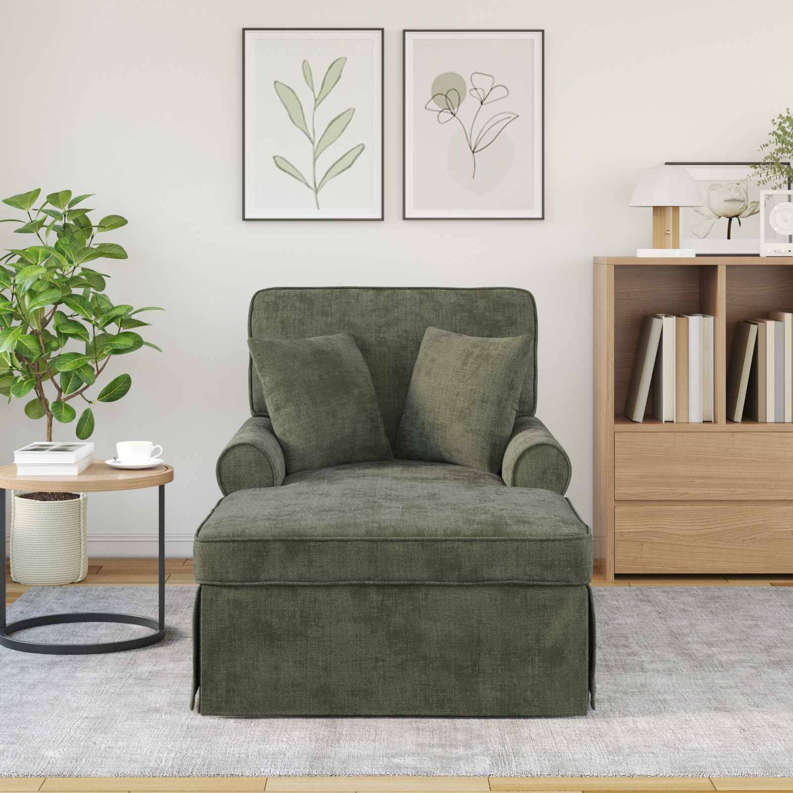 vidaXL Chaise Lounge mit Rock mit Kissen Grün 157 x 91 x 91 cm ARES
