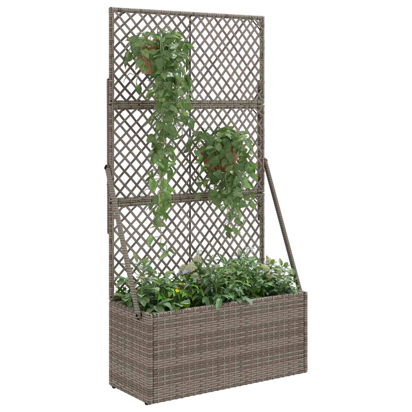 vidaXL Gartenpflanzer mit Gitter Grau 70 x 30 x 135 cm Poly-Rattan