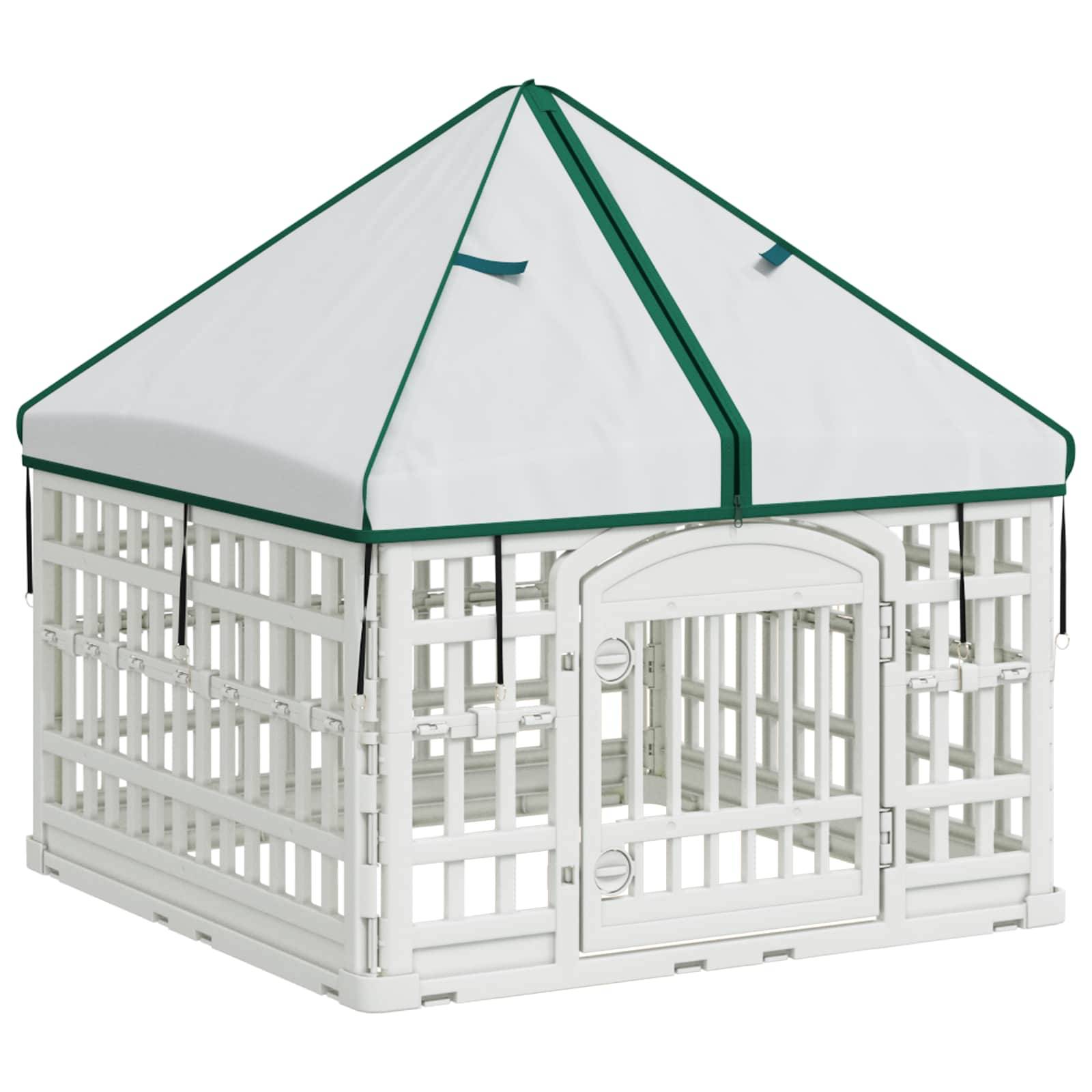 vidaXL 4-Panel-Hundespielplatz mit Dach Weiß 88 x 58 cm Kunststoff