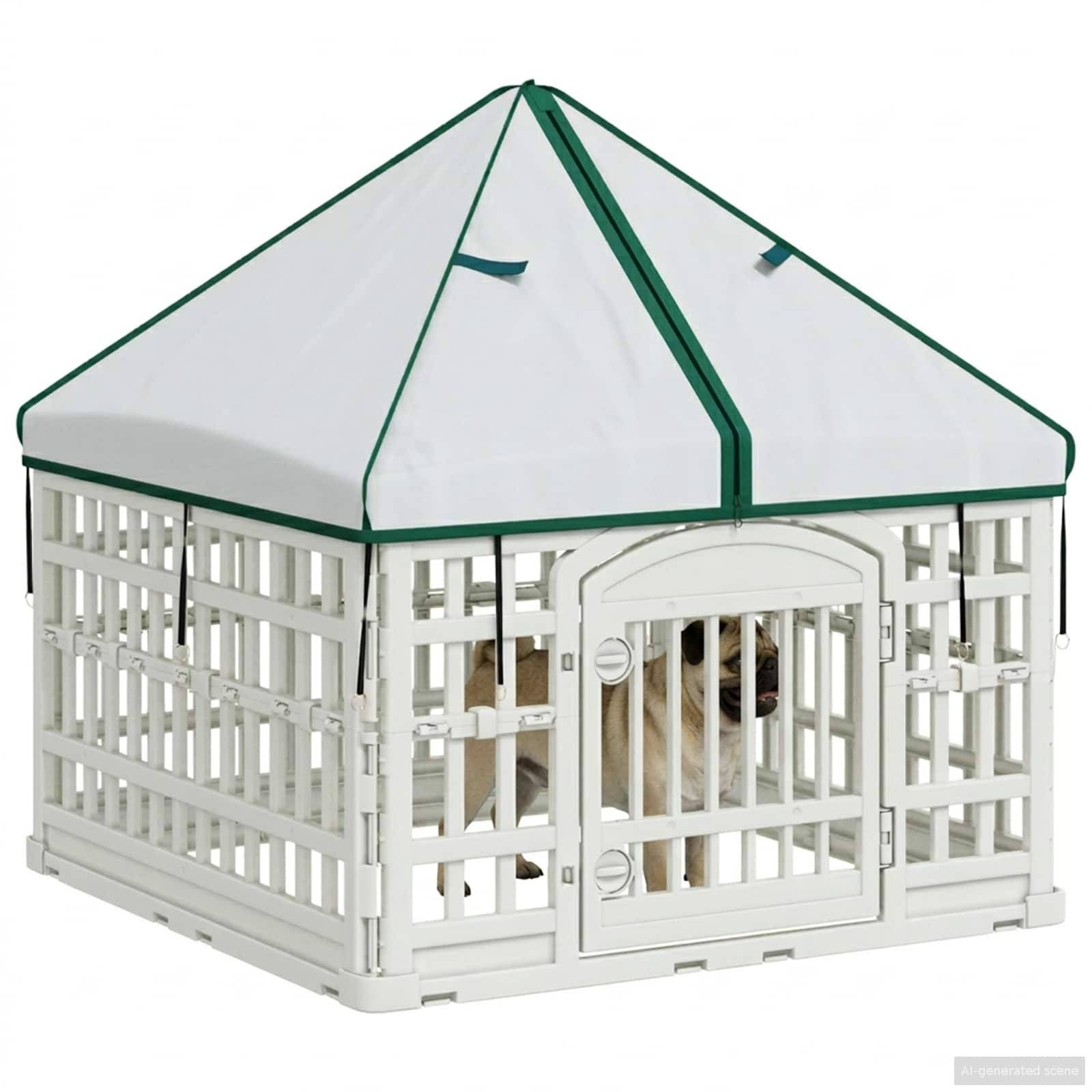 vidaXL 4-Panel-Hundespielplatz mit Dach Weiß 88 x 58 cm Kunststoff