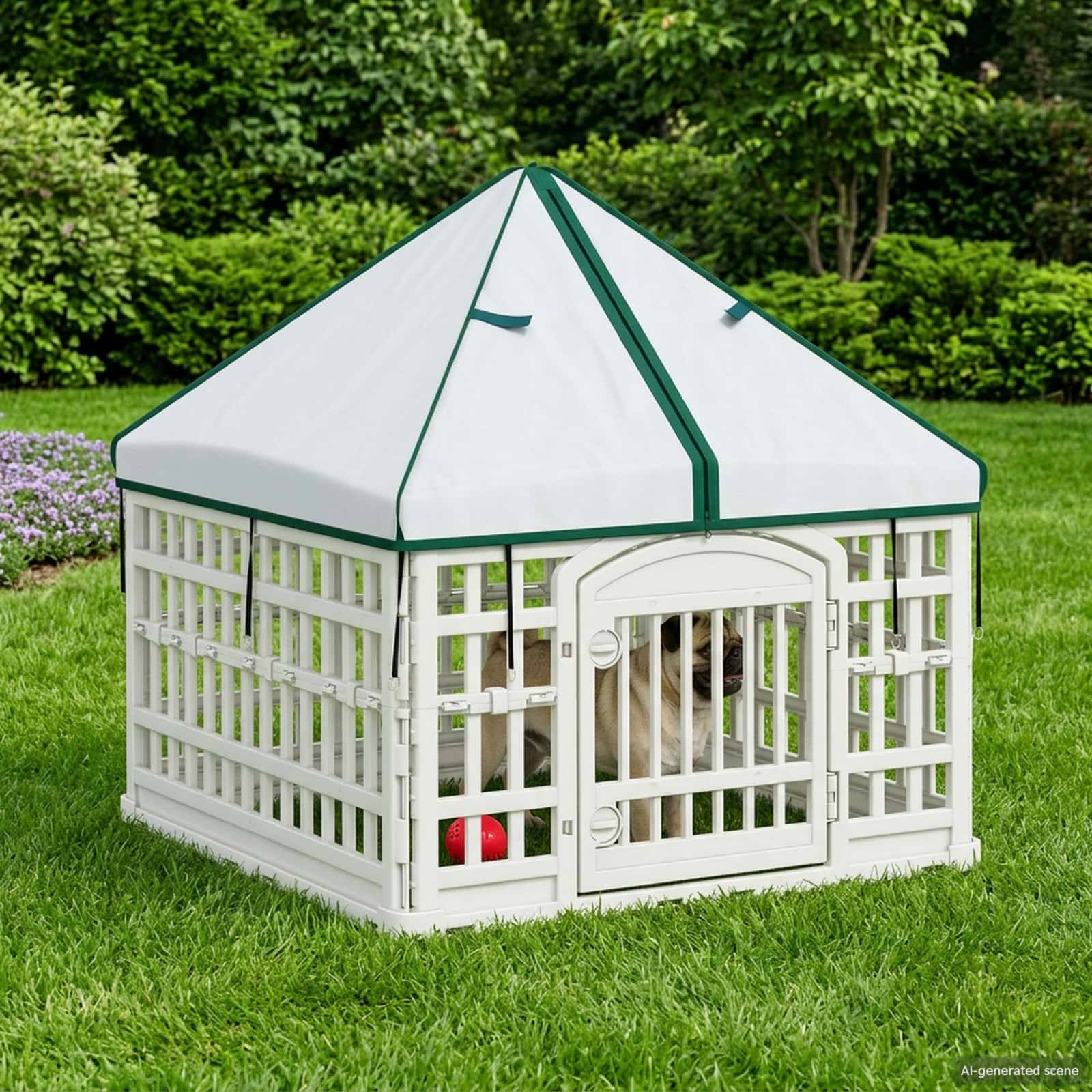 vidaXL 4-Panel-Hundespielplatz mit Dach Weiß 88 x 58 cm Kunststoff