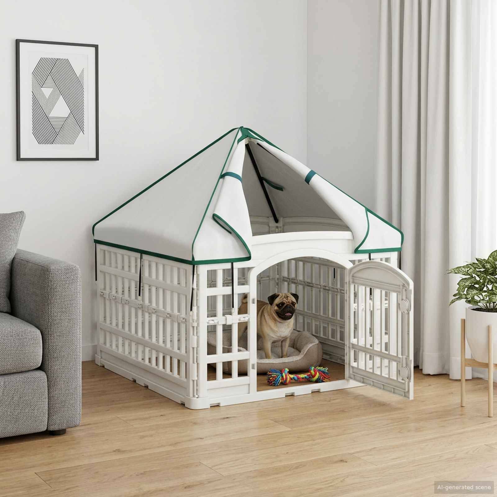 vidaXL 4-Panel-Hundespielplatz mit Dach Weiß 88 x 58 cm Kunststoff