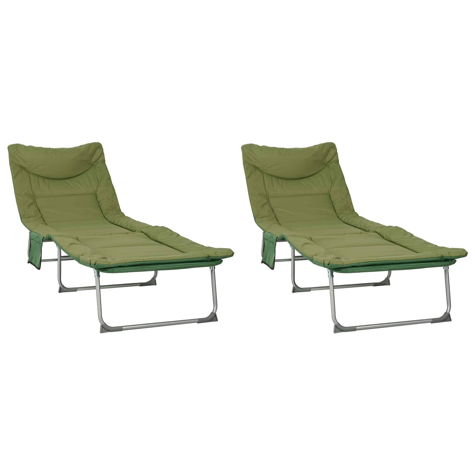 vidaXL Klappbare Sonnenliege mit Kissen 2 pcs Dunkelgrün