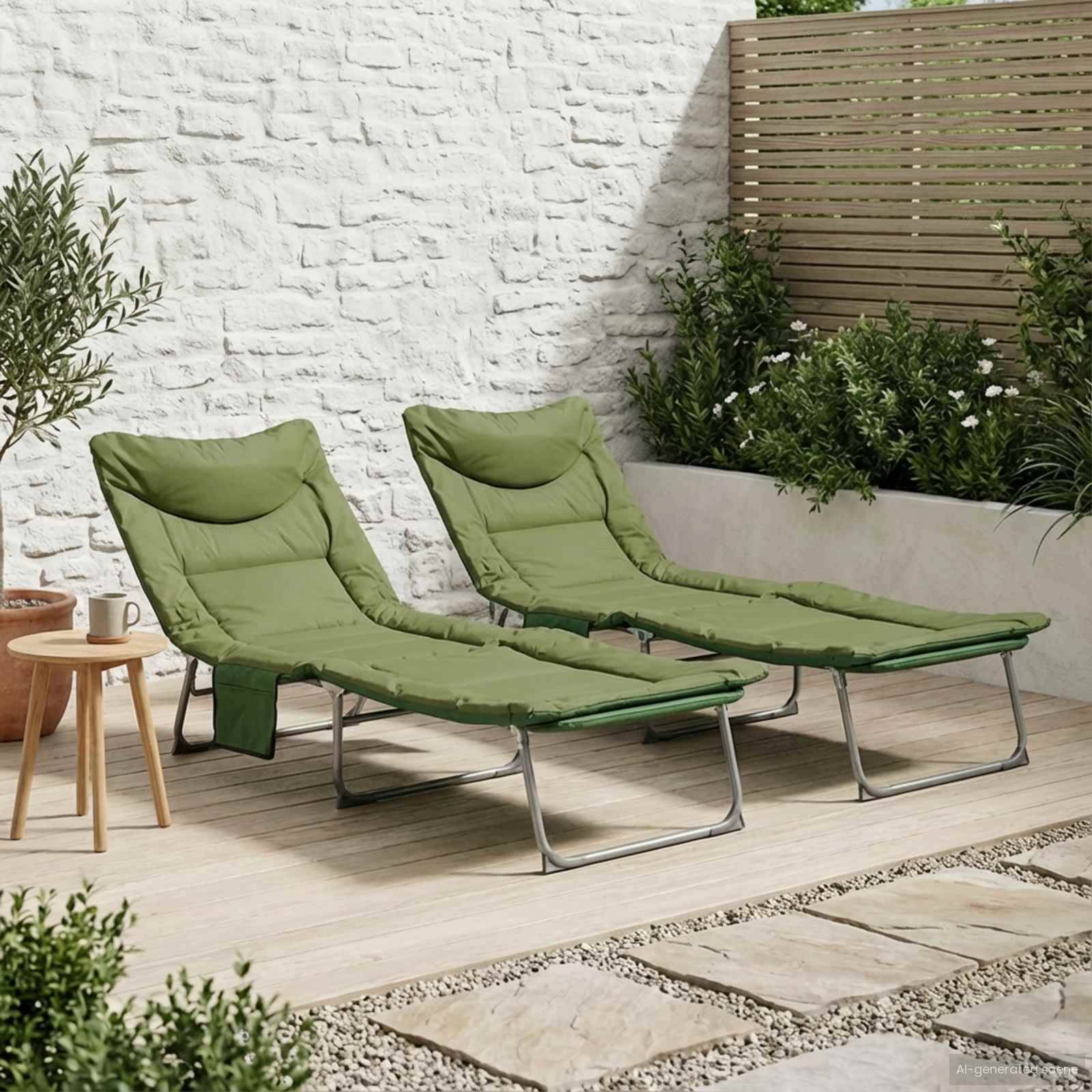 vidaXL Klappbare Sonnenliege mit Kissen 2 pcs Dunkelgrün