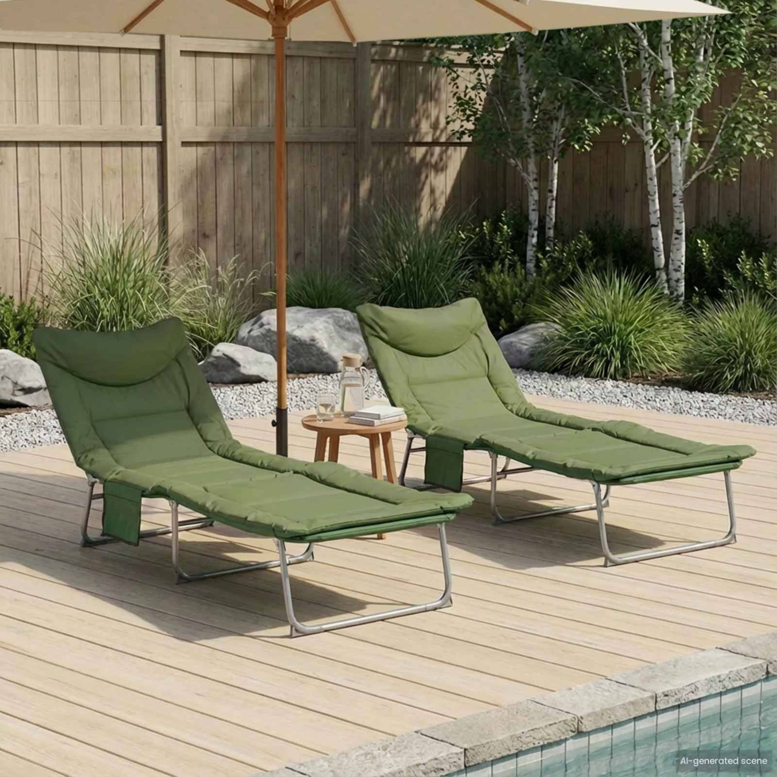 vidaXL Klappbare Sonnenliege mit Kissen 2 pcs Dunkelgrün