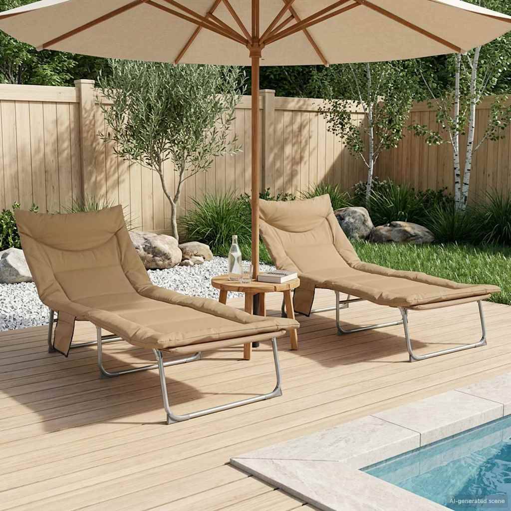 vidaXL Klappbare Sonnenliege mit Kissen 2 pcs Beige