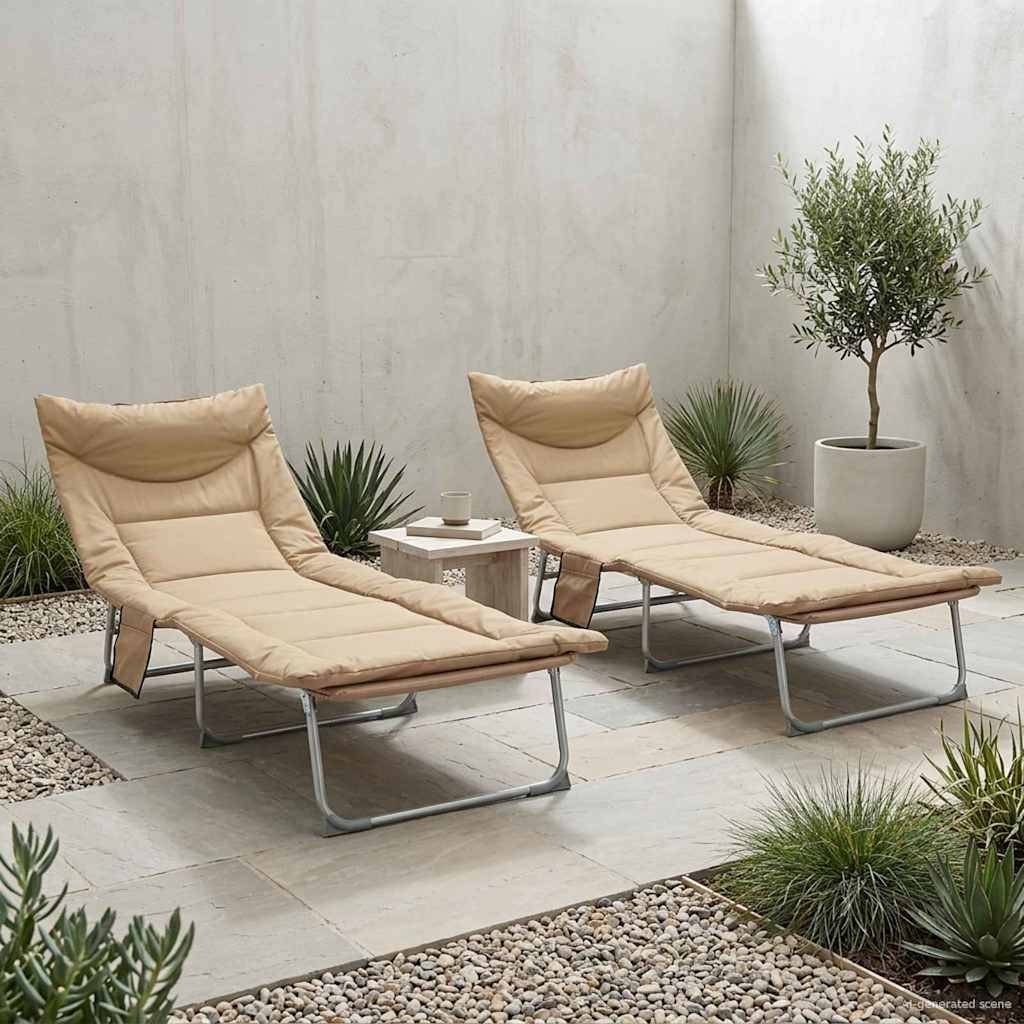 vidaXL Klappbare Sonnenliege mit Kissen 2 pcs Beige