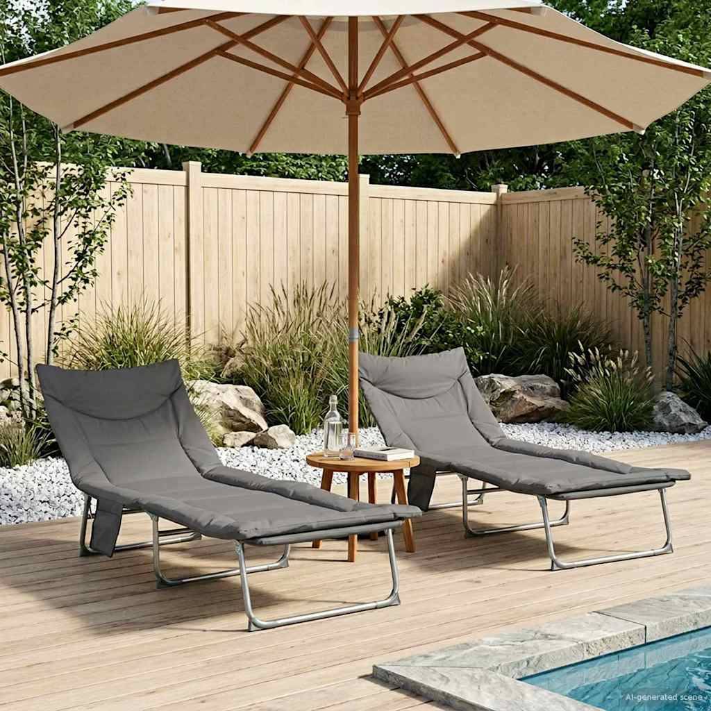 vidaXL Klappbare Sonnenliege mit Kissen 2 pcs Anthrazit