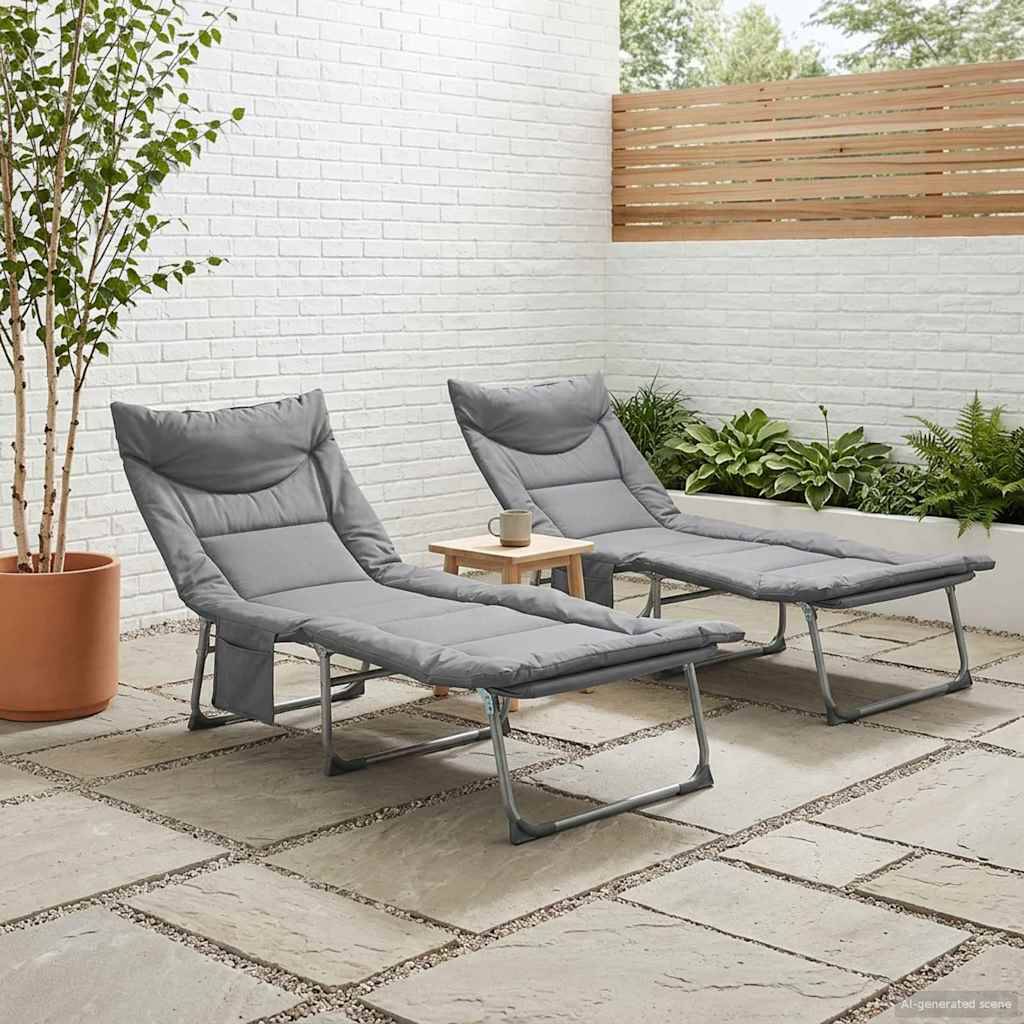 vidaXL Klappbare Sonnenliege mit Kissen 2 pcs Anthrazit