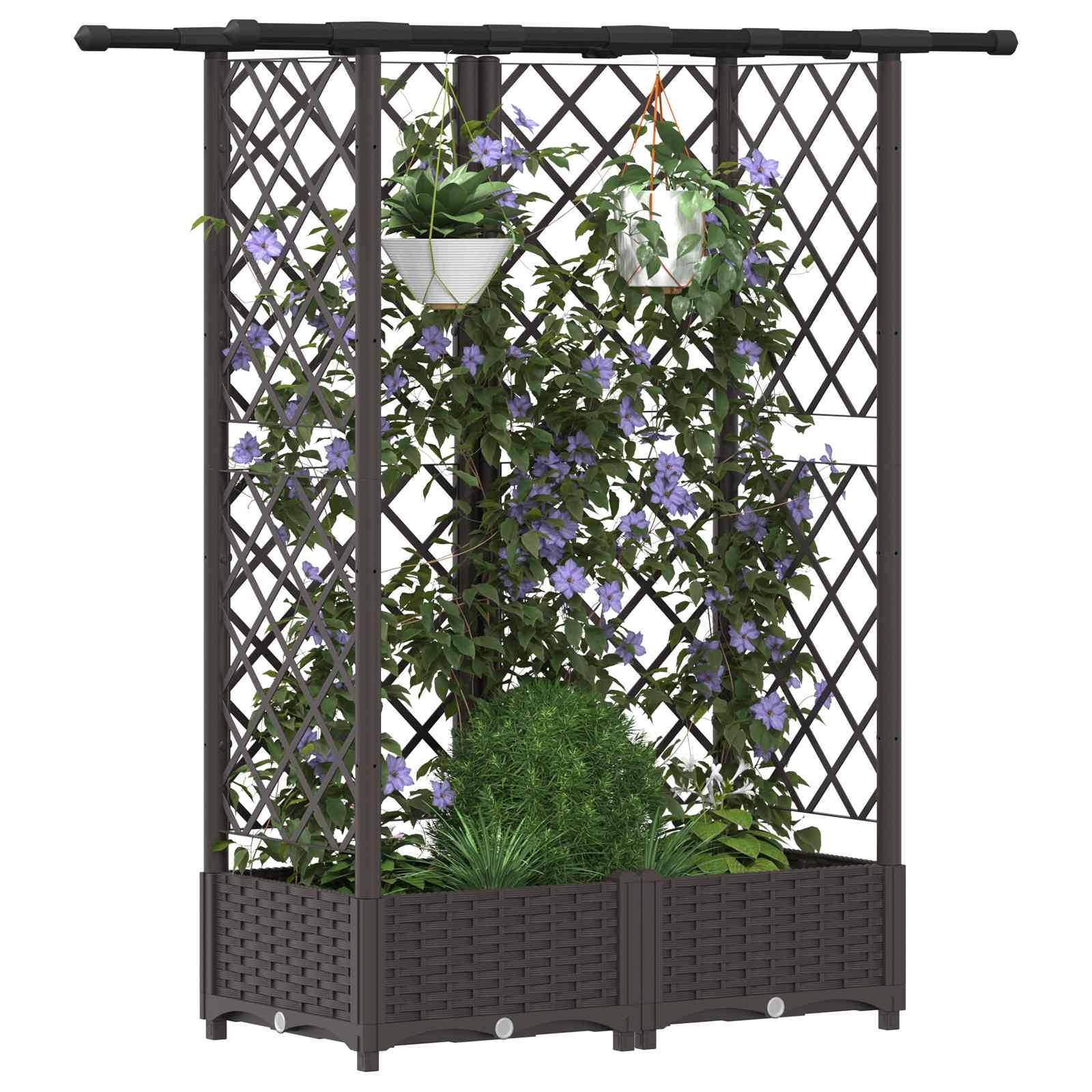 vidaXL Hochbeet mit Rankgitter und Dach Braun 124 x 40 x 123 cm PP