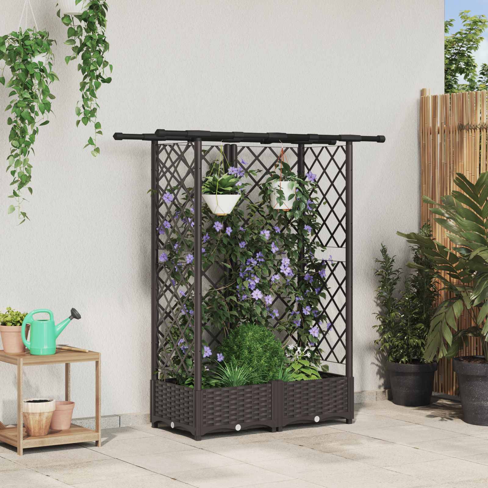 vidaXL Hochbeet mit Rankgitter und Dach Braun 124 x 40 x 123 cm PP