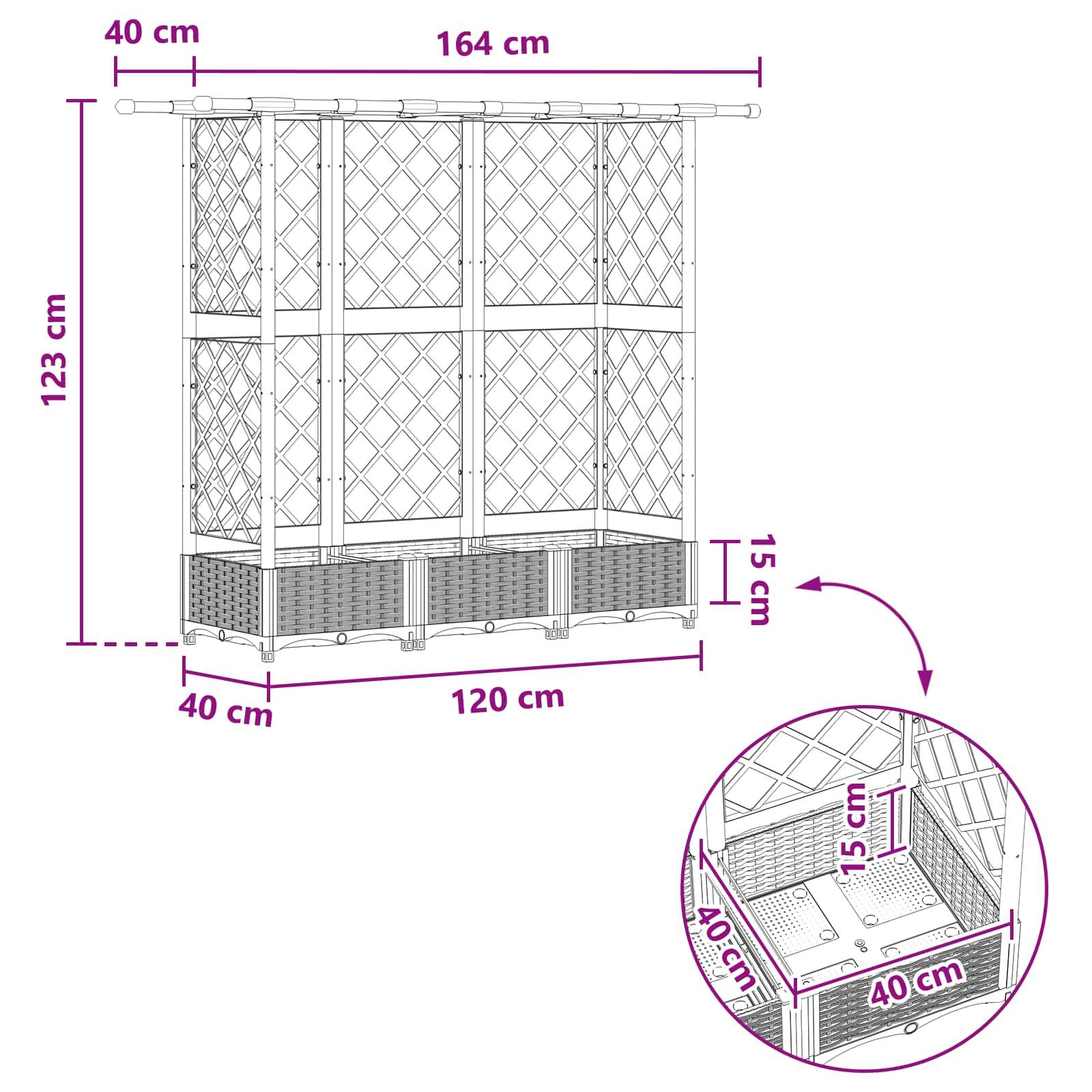 vidaXL Hochbeet mit Rankgitter und Dach Braun 164 x 40 x 123 cm PP