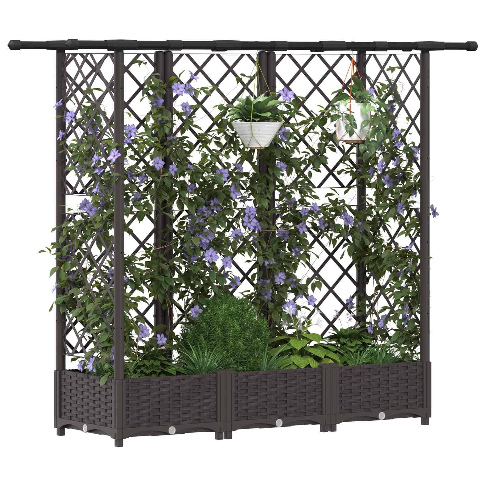 vidaXL Hochbeet mit Rankgitter und Dach Braun 164 x 40 x 123 cm PP