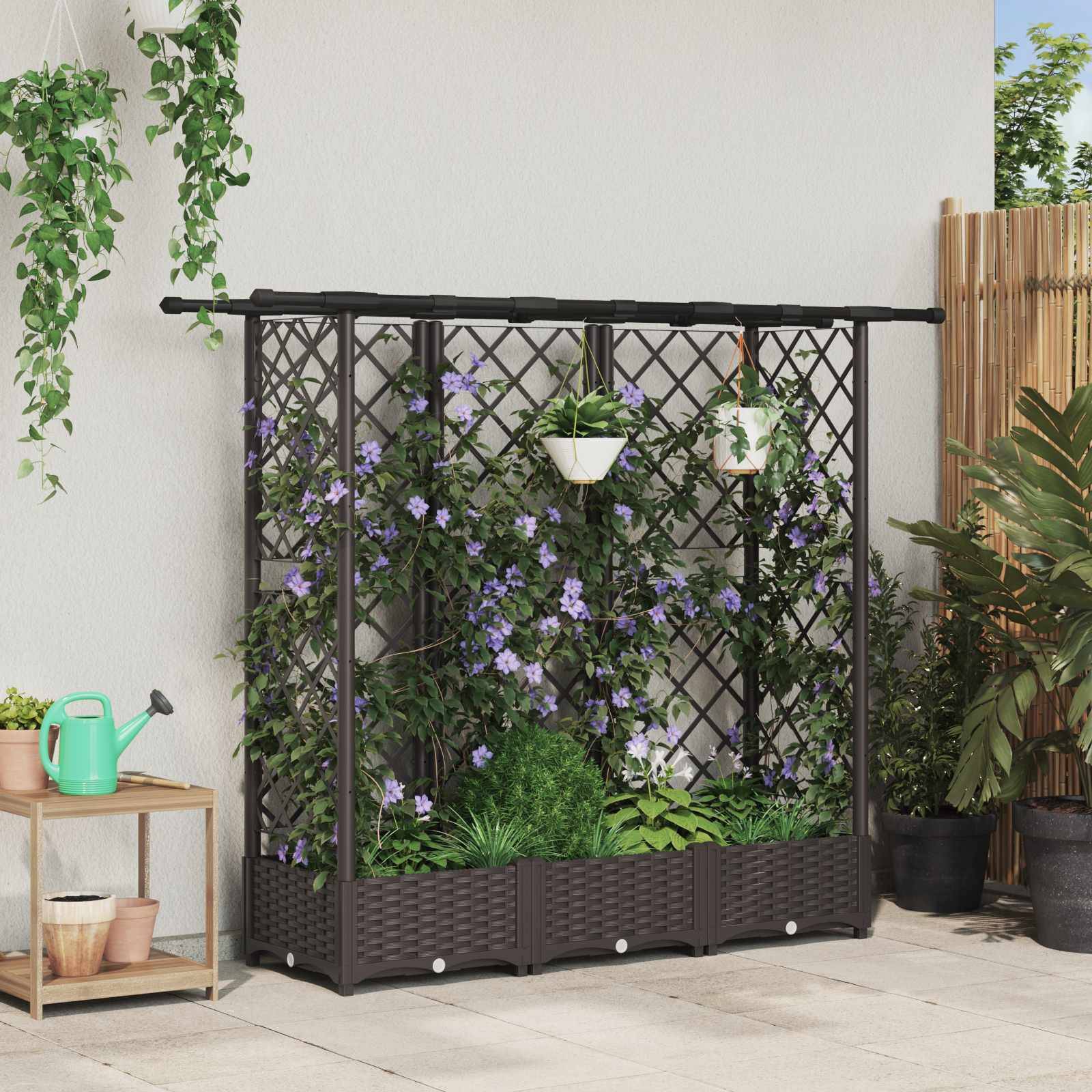 vidaXL Hochbeet mit Rankgitter und Dach Braun 164 x 40 x 123 cm PP
