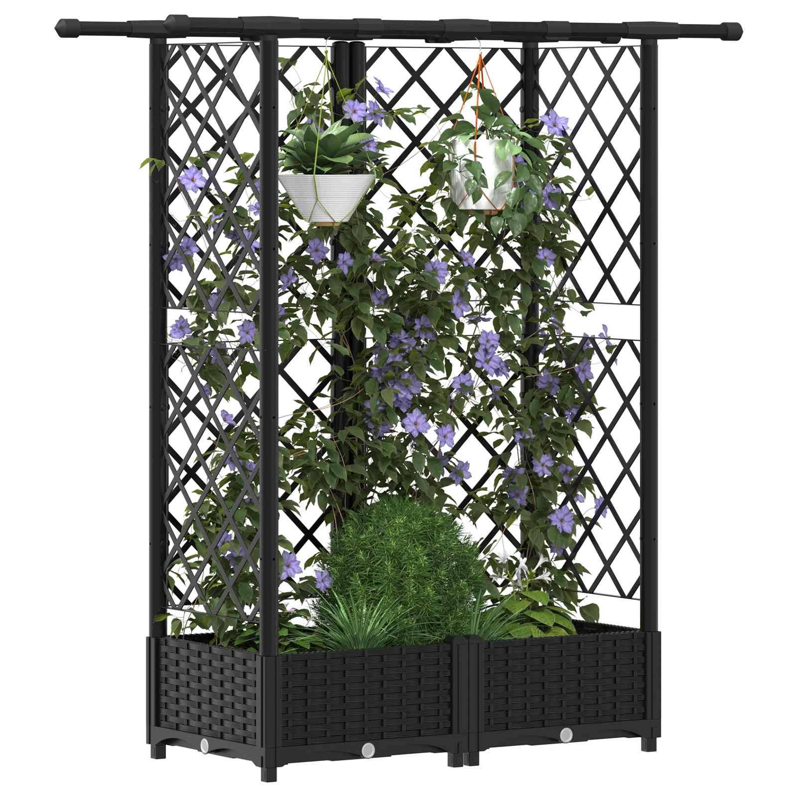 vidaXL Hochbeet mit Rankgitter und Dach Schwarz 124 x 40 x 123 cm PP