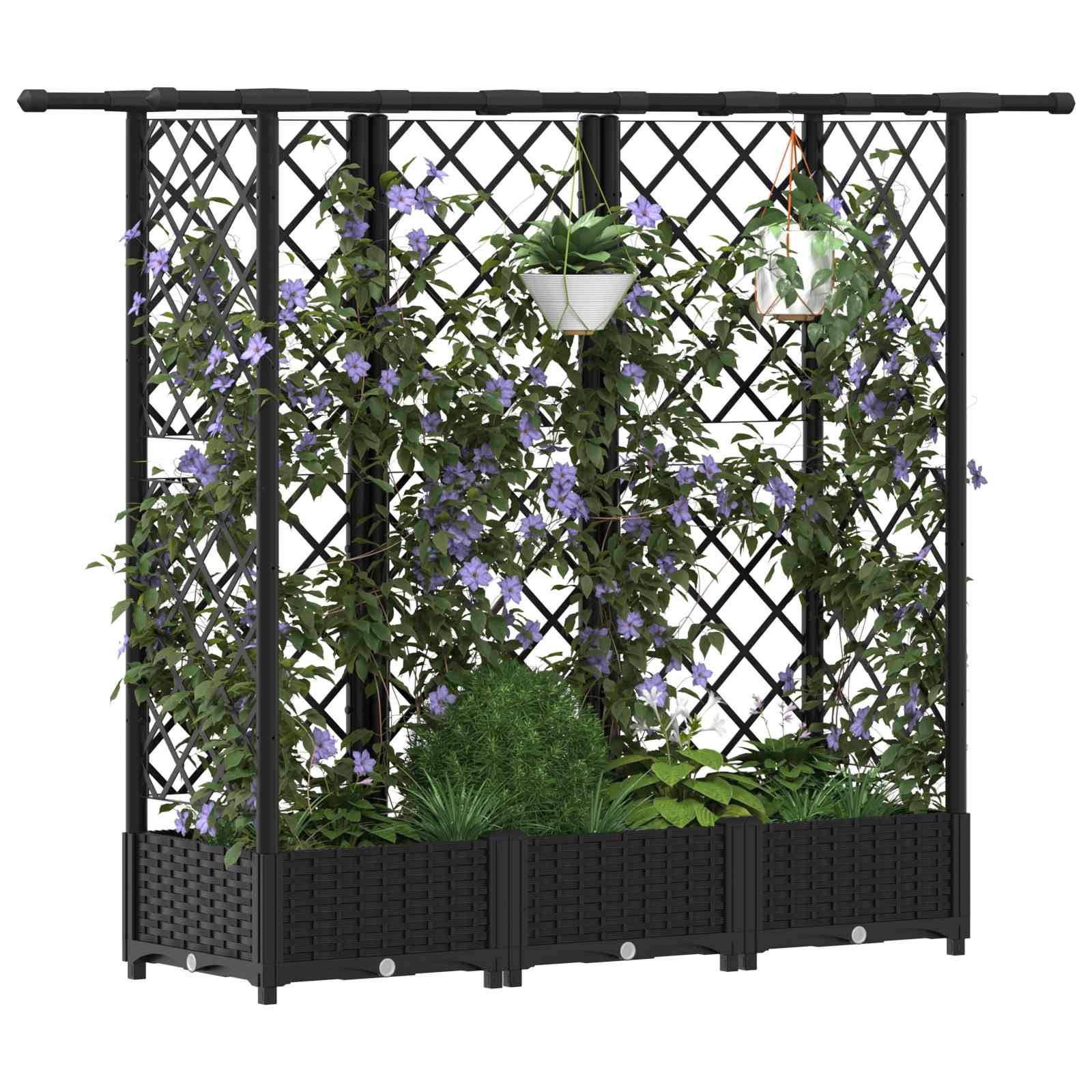 vidaXL Hochbeet mit Rankgitter und Dach Schwarz 164 x 40 x 123 cm PP