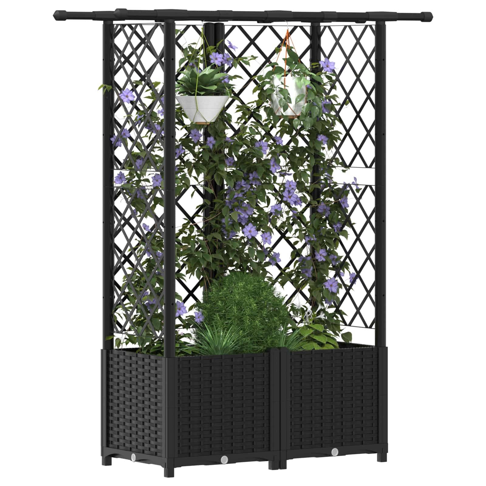 vidaXL Hochbeet mit Rankgitter und Dach Schwarz 124 x 40 x 138 cm PP