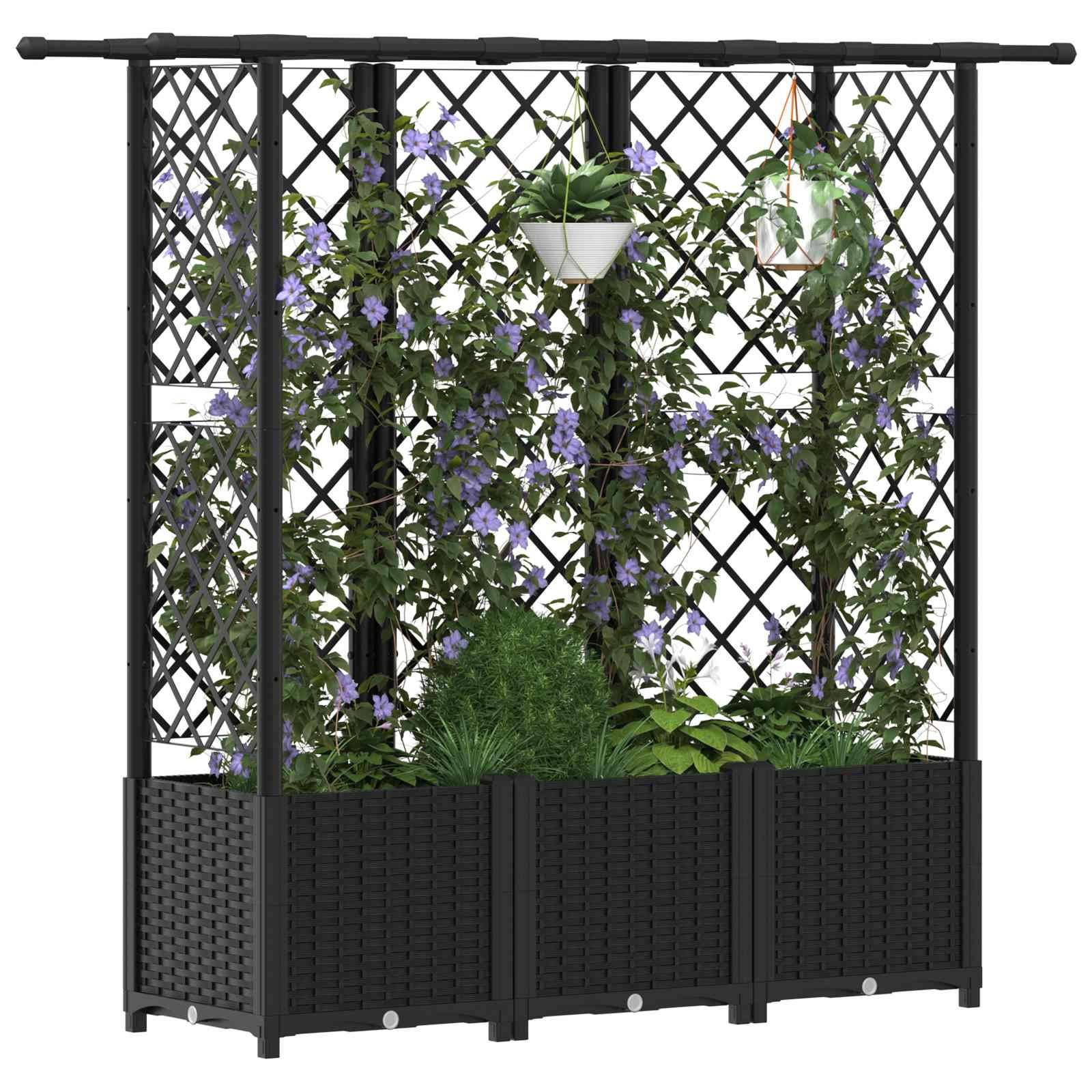 vidaXL Hochbeet mit Rankgitter und Dach Schwarz 163,5 x 40 x 138 cm PP