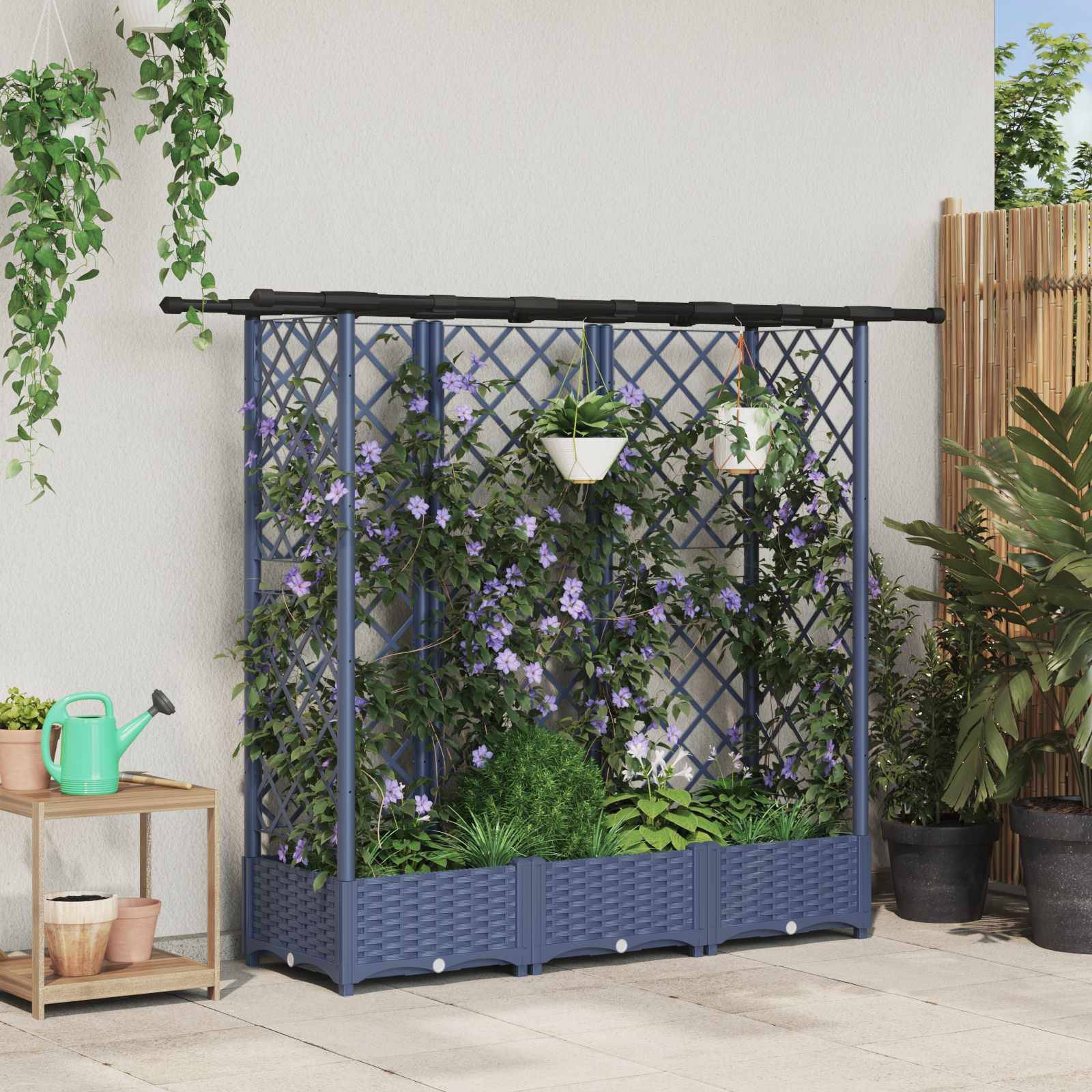 vidaXL Hochbeet mit Rankgitter und Dach Grau 164 x 40 x 123 cm PP