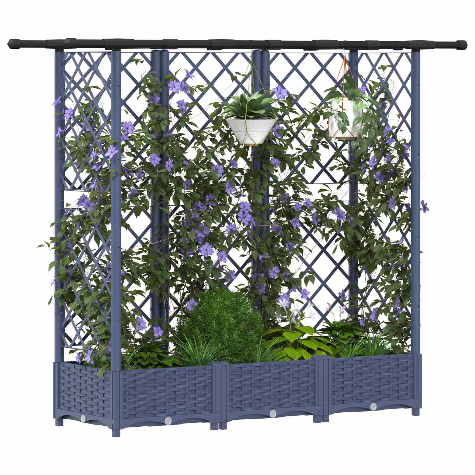 vidaXL Hochbeet mit Rankgitter und Dach Grau 164 x 40 x 123 cm PP