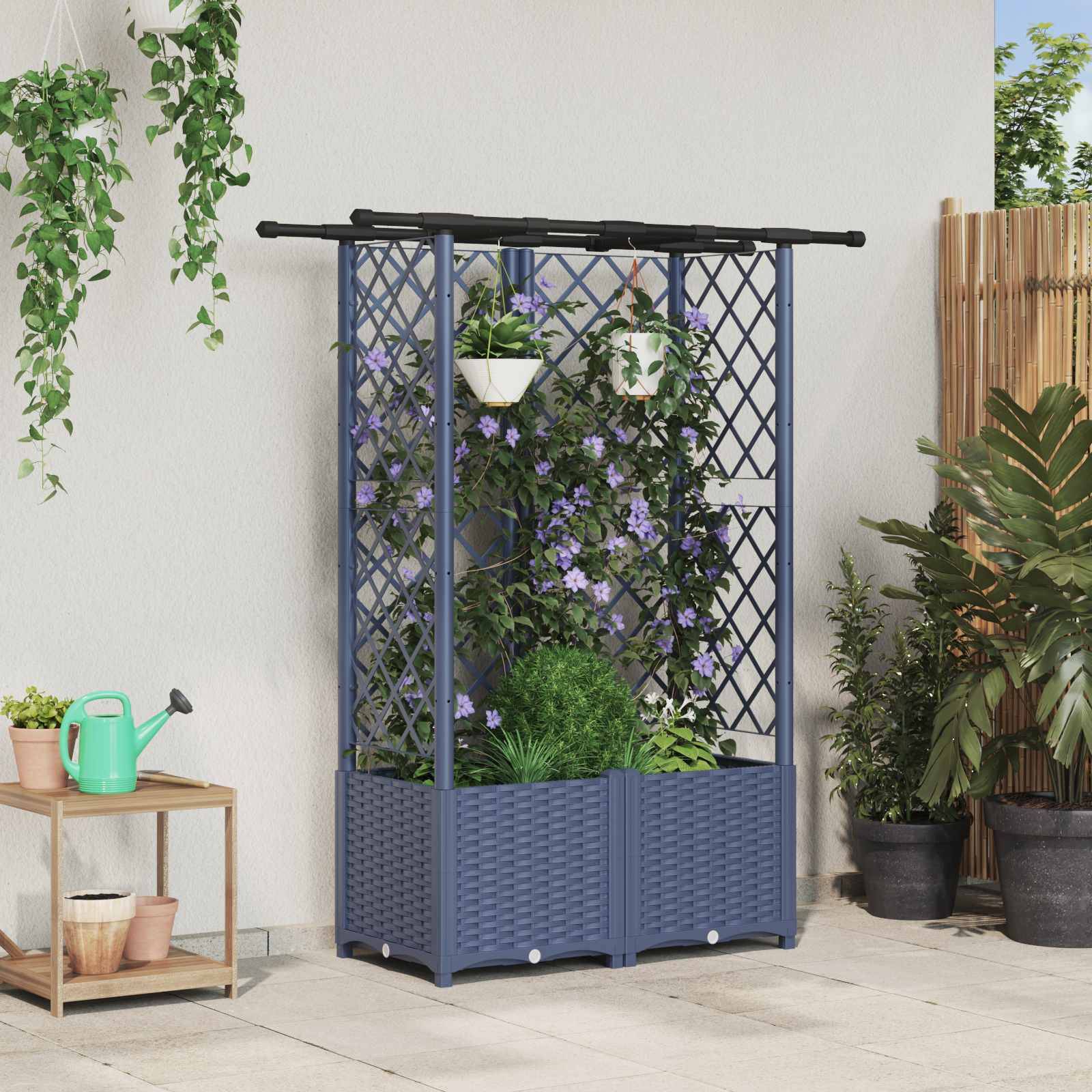 vidaXL Hochbeet mit Rankgitter und Dach Grau 124 x 40 x 138 cm PP
