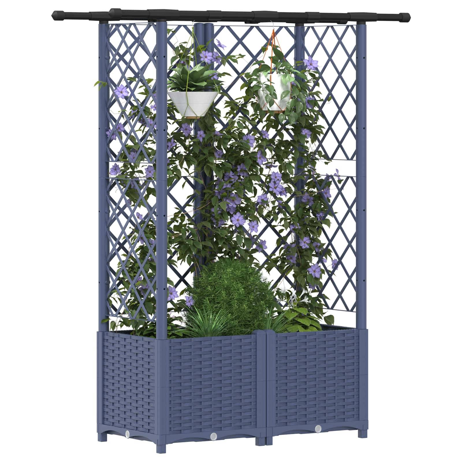 vidaXL Hochbeet mit Rankgitter und Dach Grau 124 x 40 x 138 cm PP