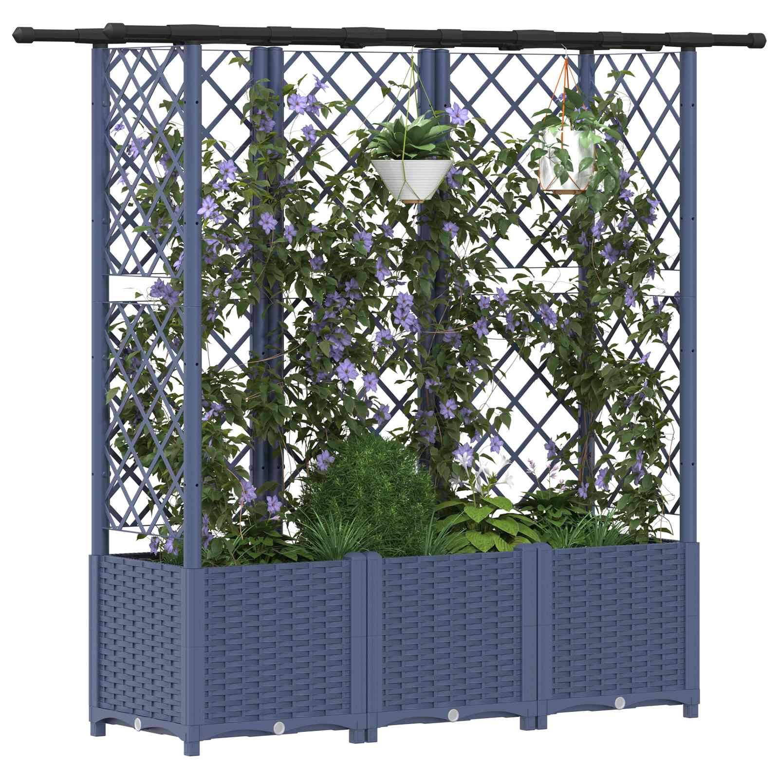 vidaXL Hochbeet mit Rankgitter und Dach Grau 163,5 x 40 x 138 cm PP