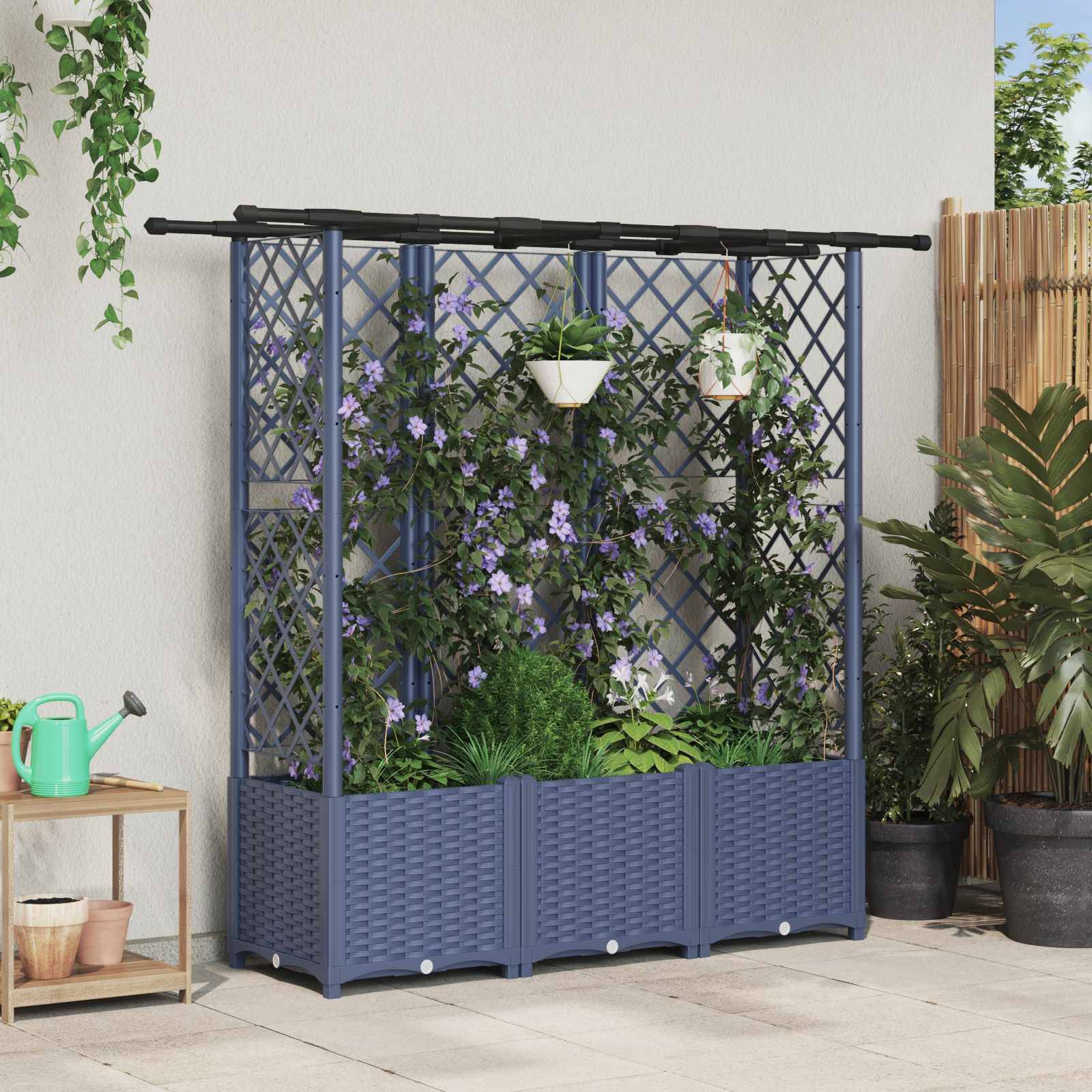 vidaXL Hochbeet mit Rankgitter und Dach Grau 163,5 x 40 x 138 cm PP