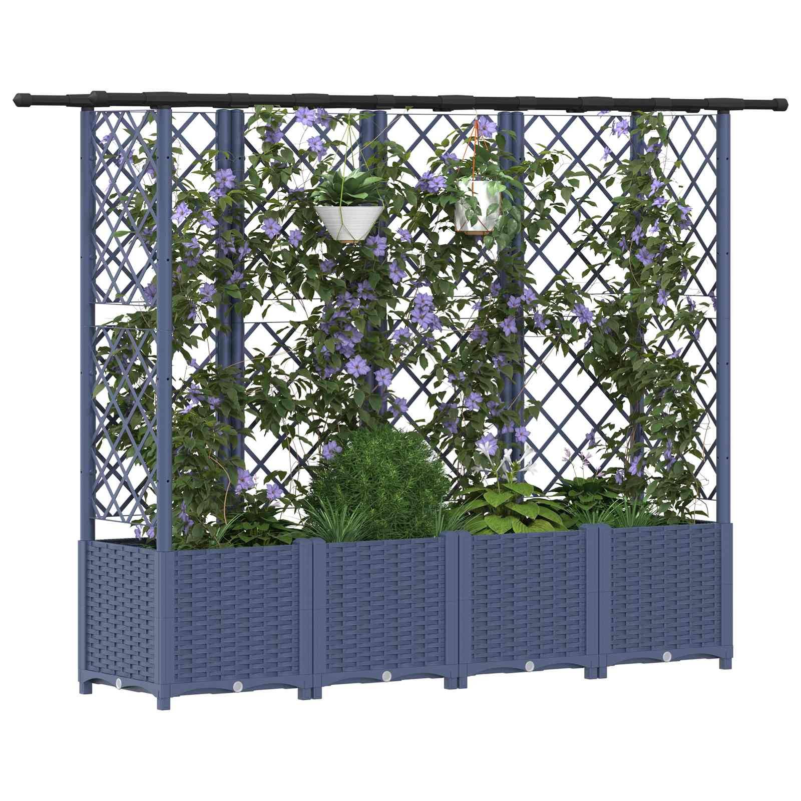 vidaXL Hochbeet mit Rankgitter und Dach Grau 202 x 40 x 138 cm PP