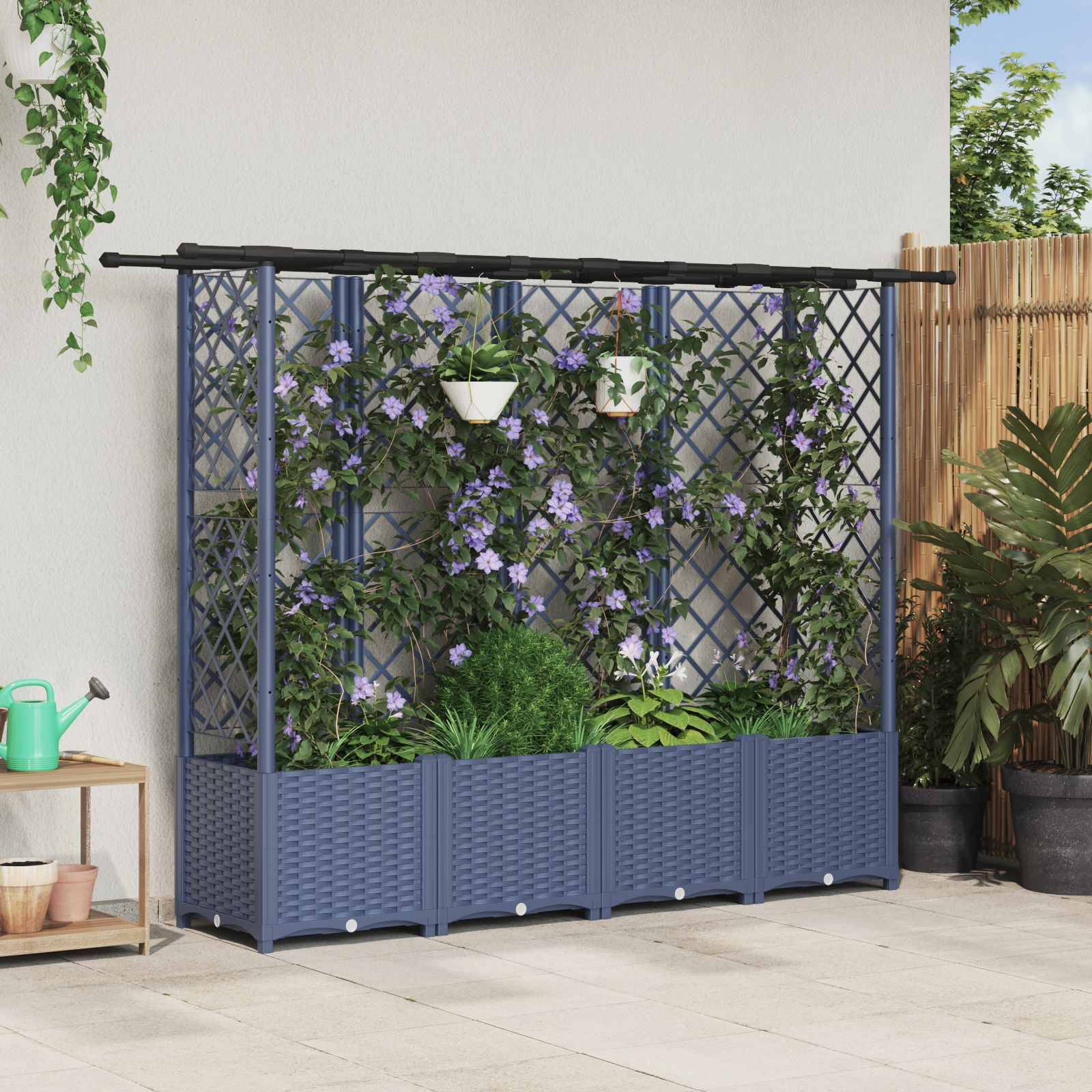 vidaXL Hochbeet mit Rankgitter und Dach Grau 202 x 40 x 138 cm PP