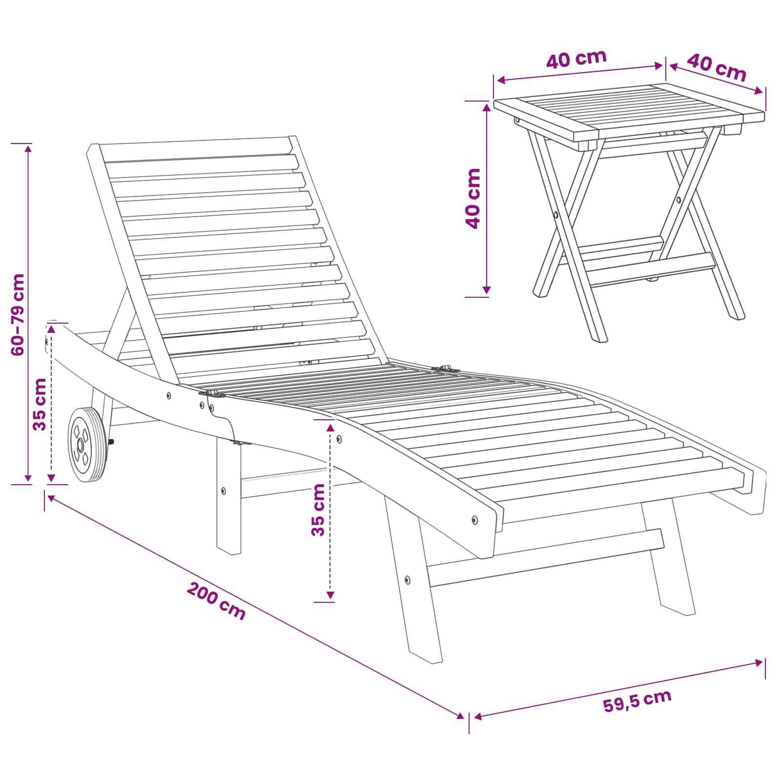 vidaXL Sonnenliege 2 pcs Braun Massivholz Teak