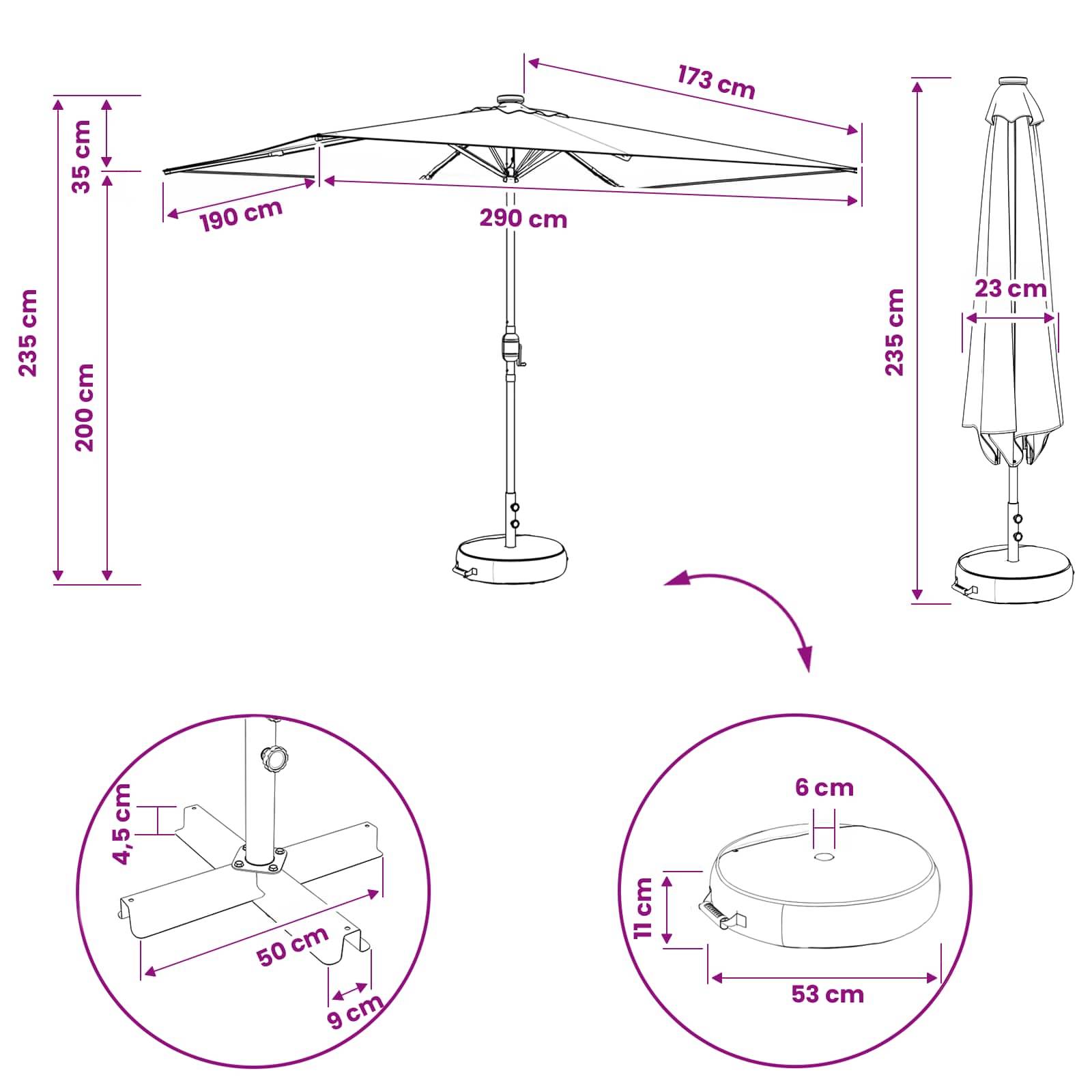 vidaXL Garten Sonnenschirm mit LED-Lichtern 200 x 300 cm Polyester