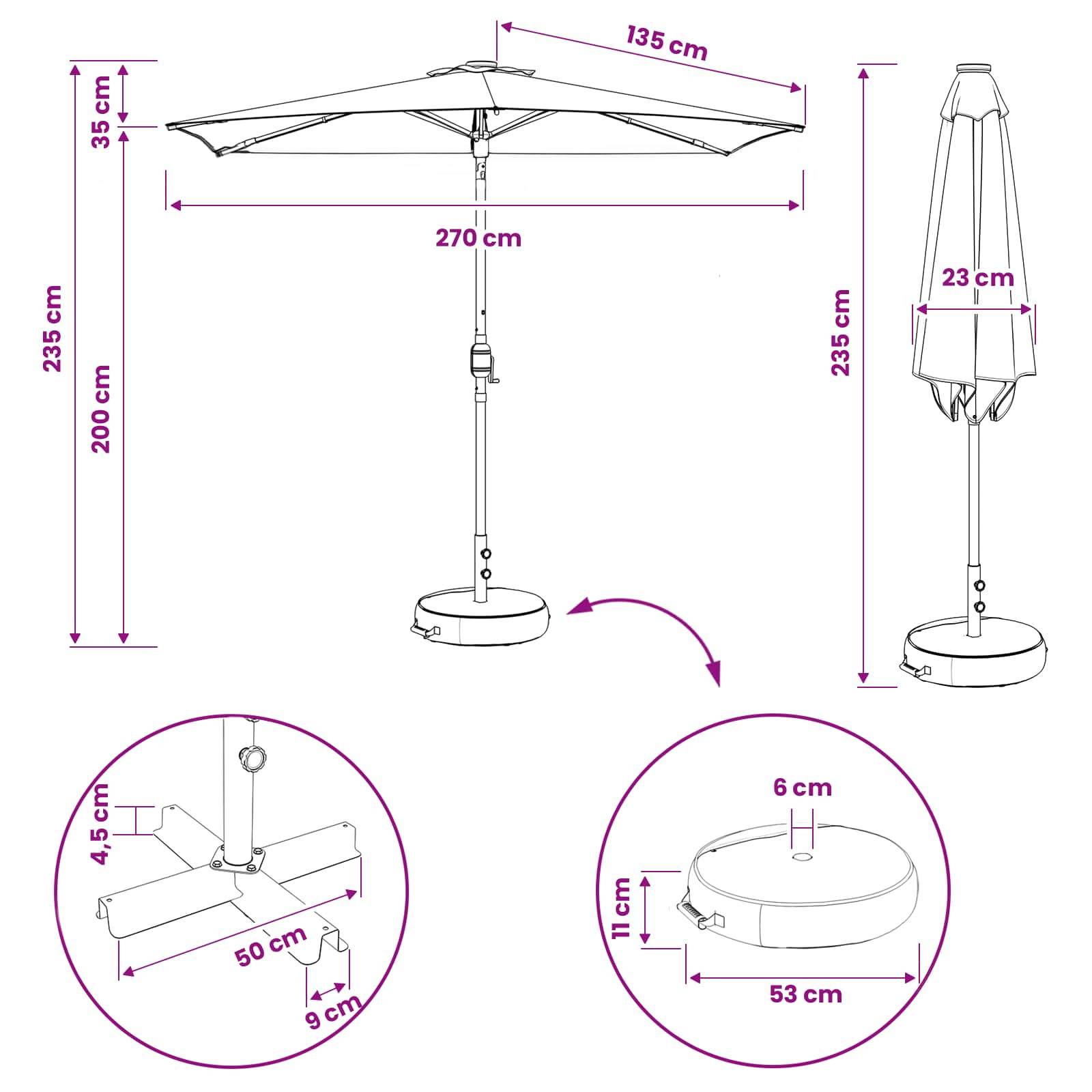 vidaXL Garten Sonnenschirm mit LED-Lichtern 270 x 270 cm Polyester