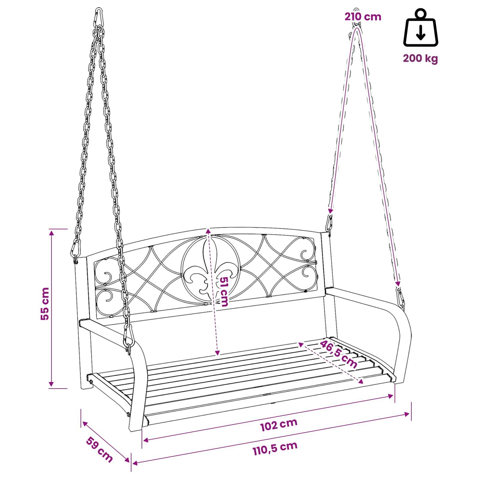 vidaXL Schaukelbank Stahl 110,5 x 59 x 55 cm Antik Weiß
