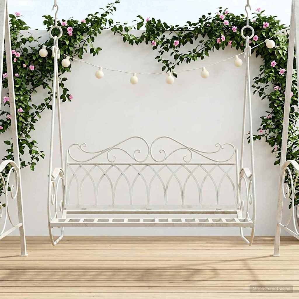 vidaXL Schaukelbank Stahl 112 x 60 x 126,5 cm Antik Weiß