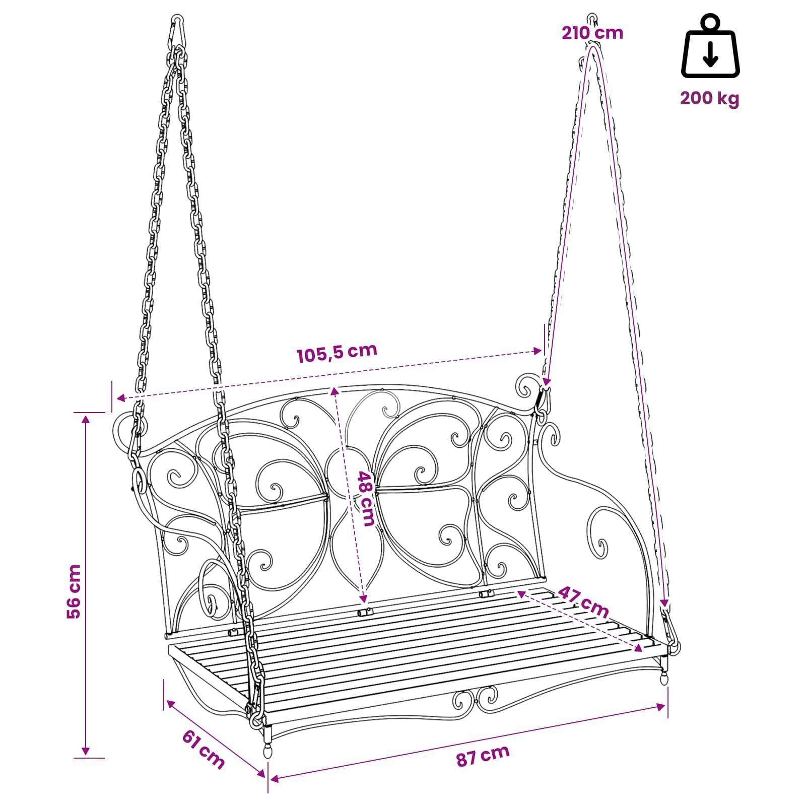 vidaXL Schaukelbank Stahl 105,5 x 61 x 56 cm Antik Weiß