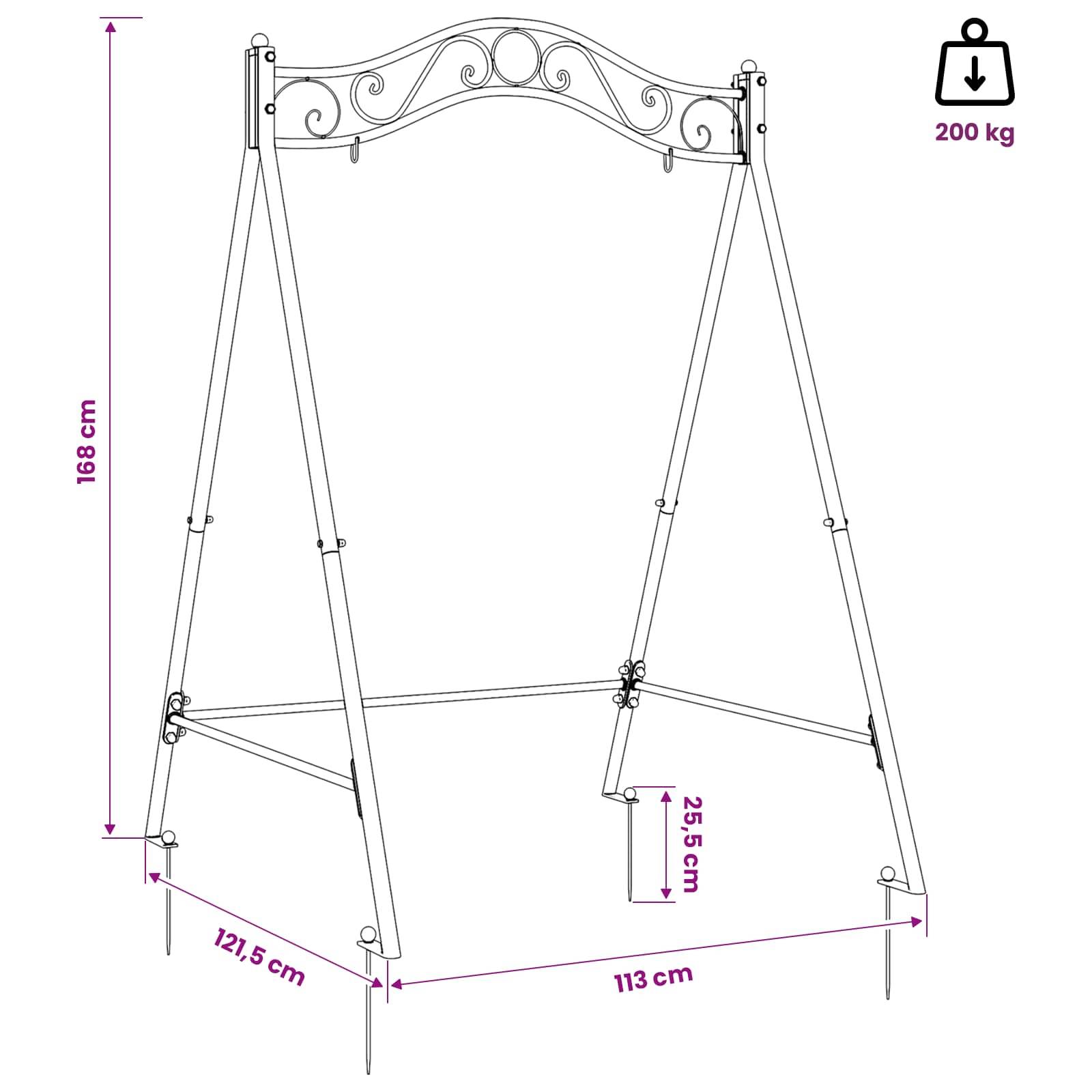 vidaXL Schaukelrahmen Antik Weiß 113 x 121,5 x 168 cm Stahl