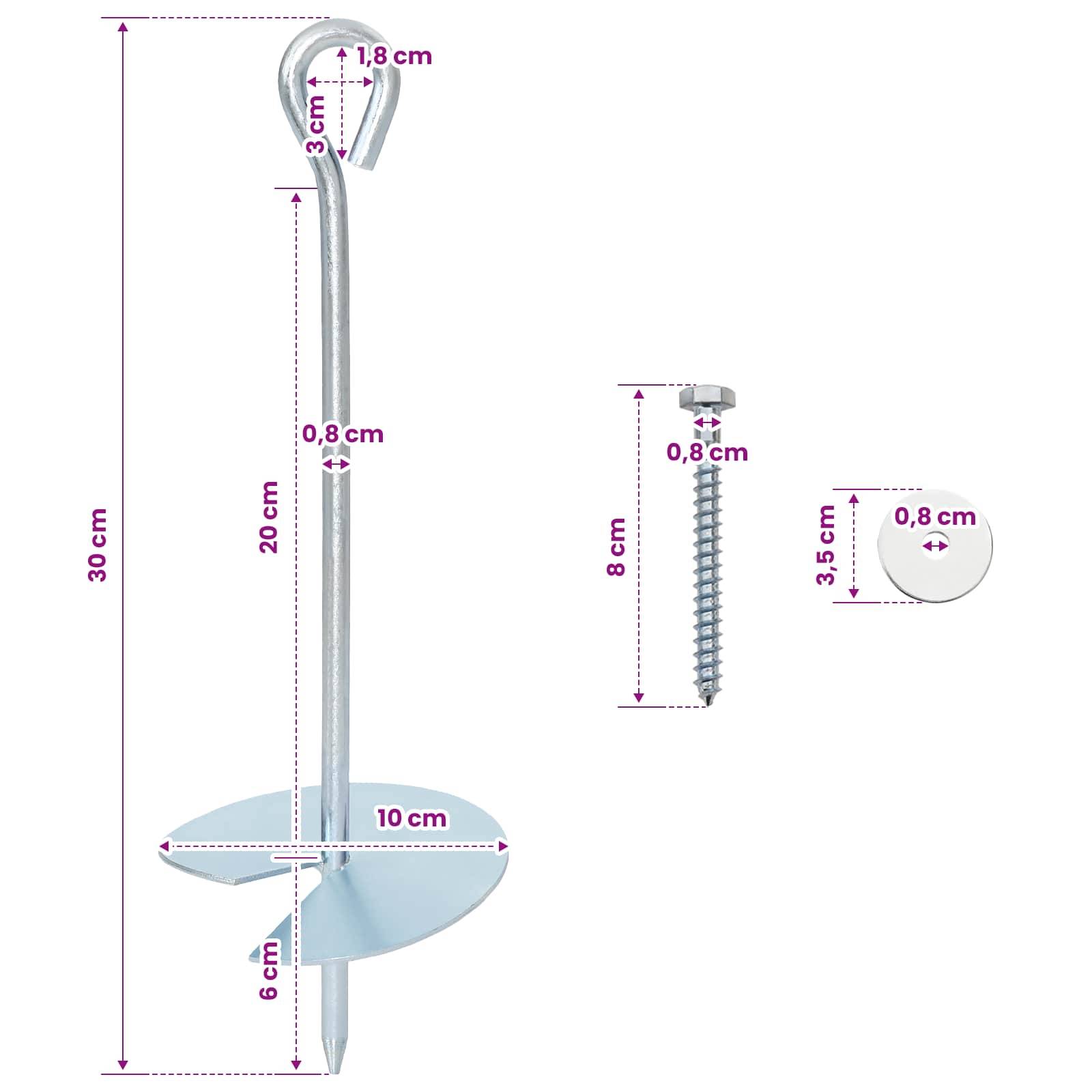 vidaXL Erdanker 4 pcs Silber Ø10 x 30 cm Galvanisiertes Metall