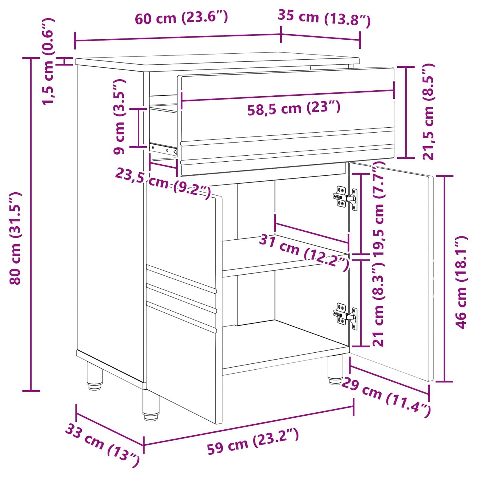 vidaXL Waschtisch Weiß 60 x 35 x 80 cm Holzwerkstoff