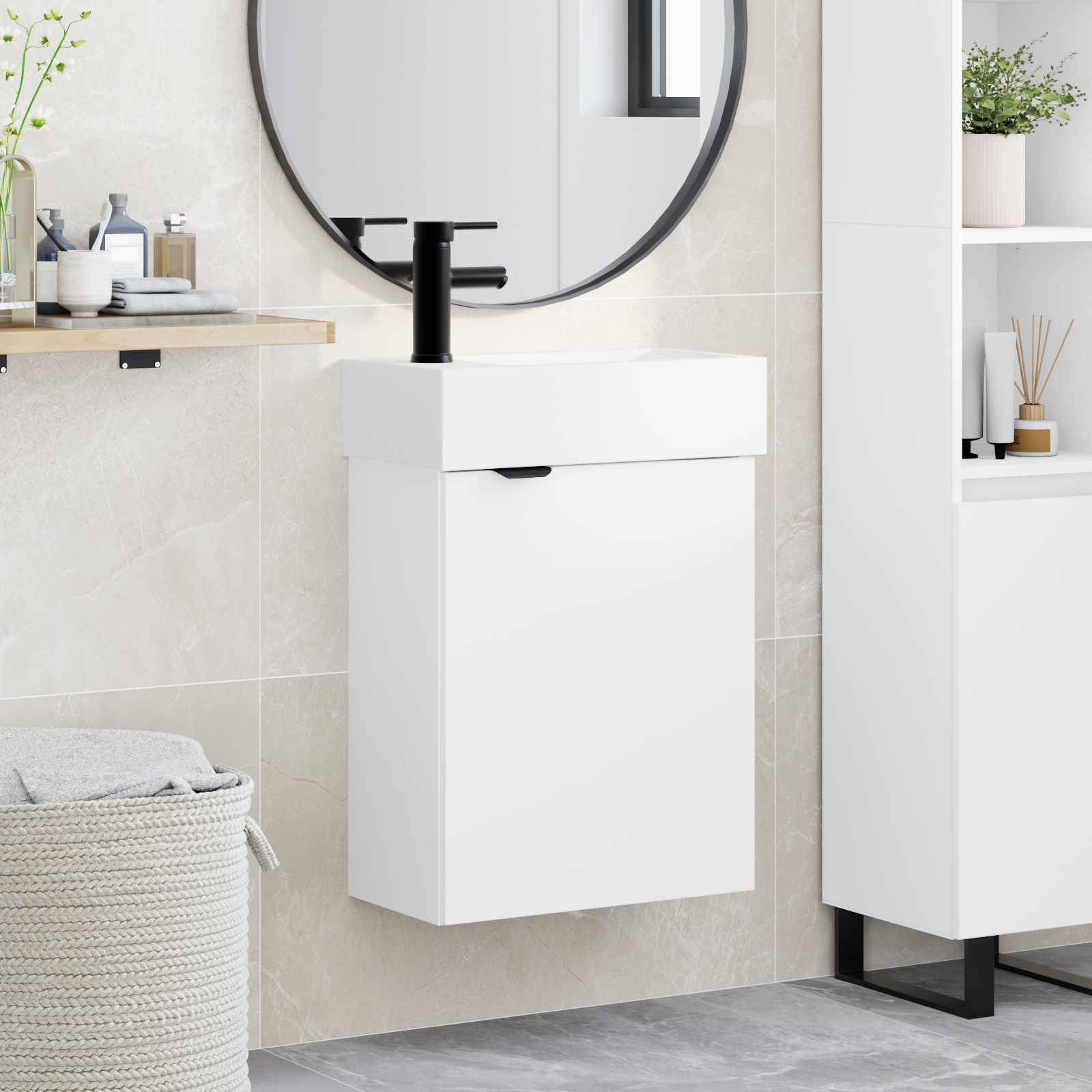 vidaXL Badezimmer Waschtischunterschrank mit Wasserhahn Weiß