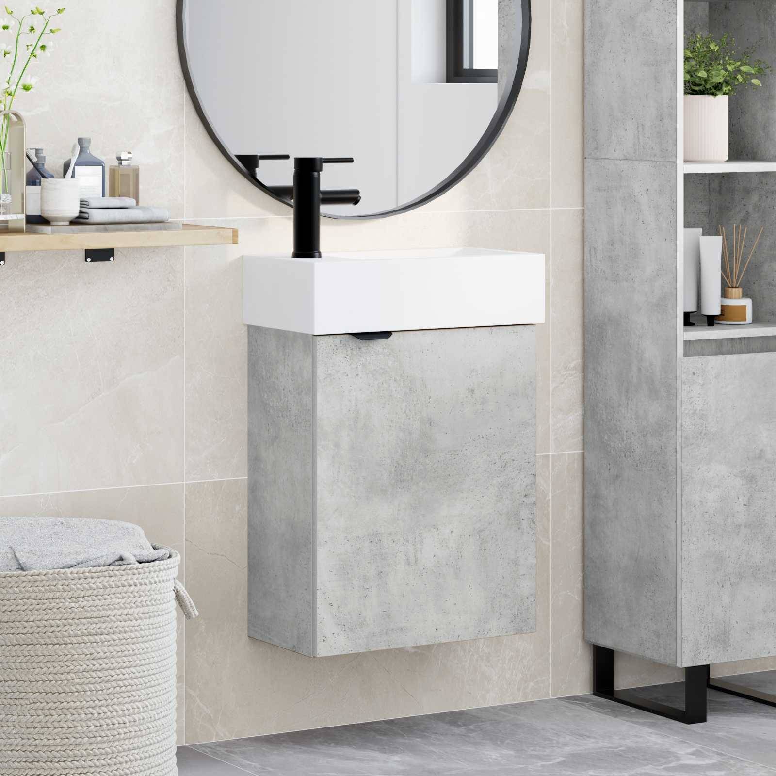 vidaXL Badezimmer Waschtischunterschrank mit Wasserhahn Betongrau