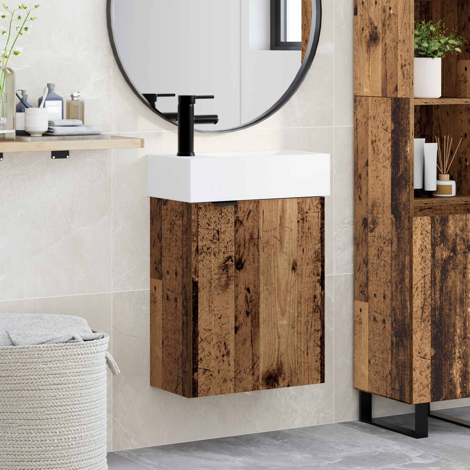 vidaXL Badezimmer Waschtischunterschrank mit Wasserhahn Altholz
