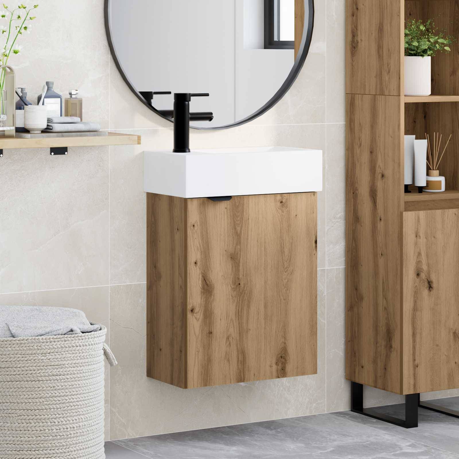 vidaXL Badezimmer Waschtischunterschrank mit Wasserhahn Artisan-Eiche