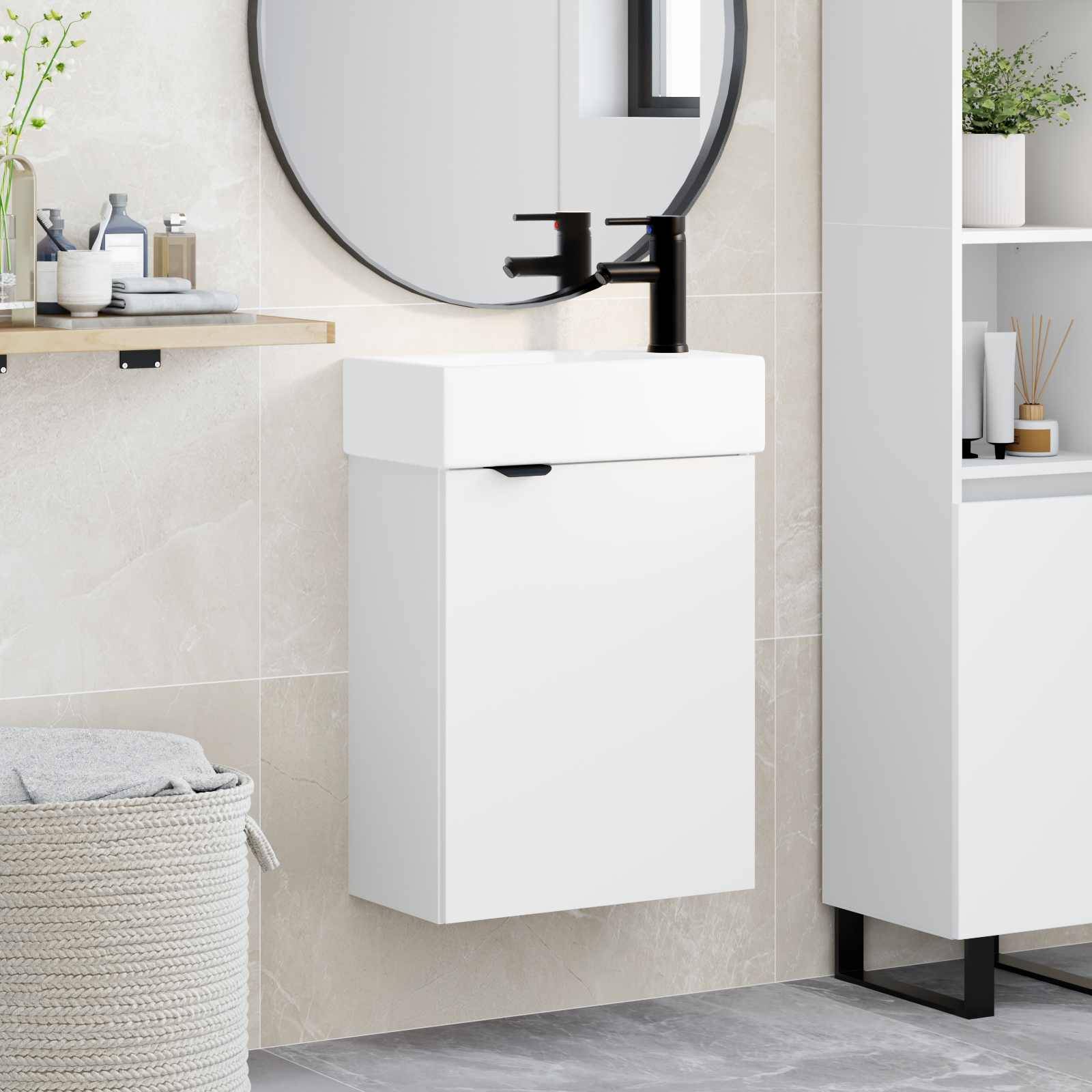 vidaXL Badezimmer Waschtischunterschrank mit Wasserhahn Weiß