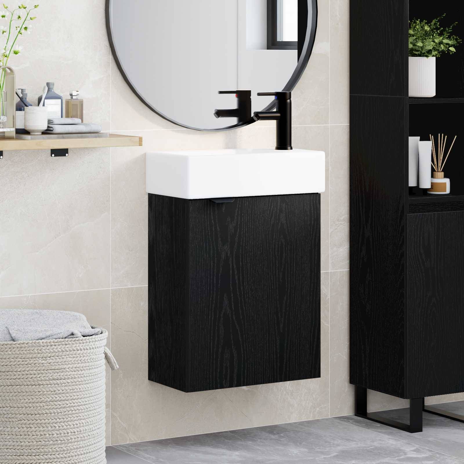 vidaXL Badezimmer Waschtischunterschrank mit Wasserhahn Schwarze Eiche