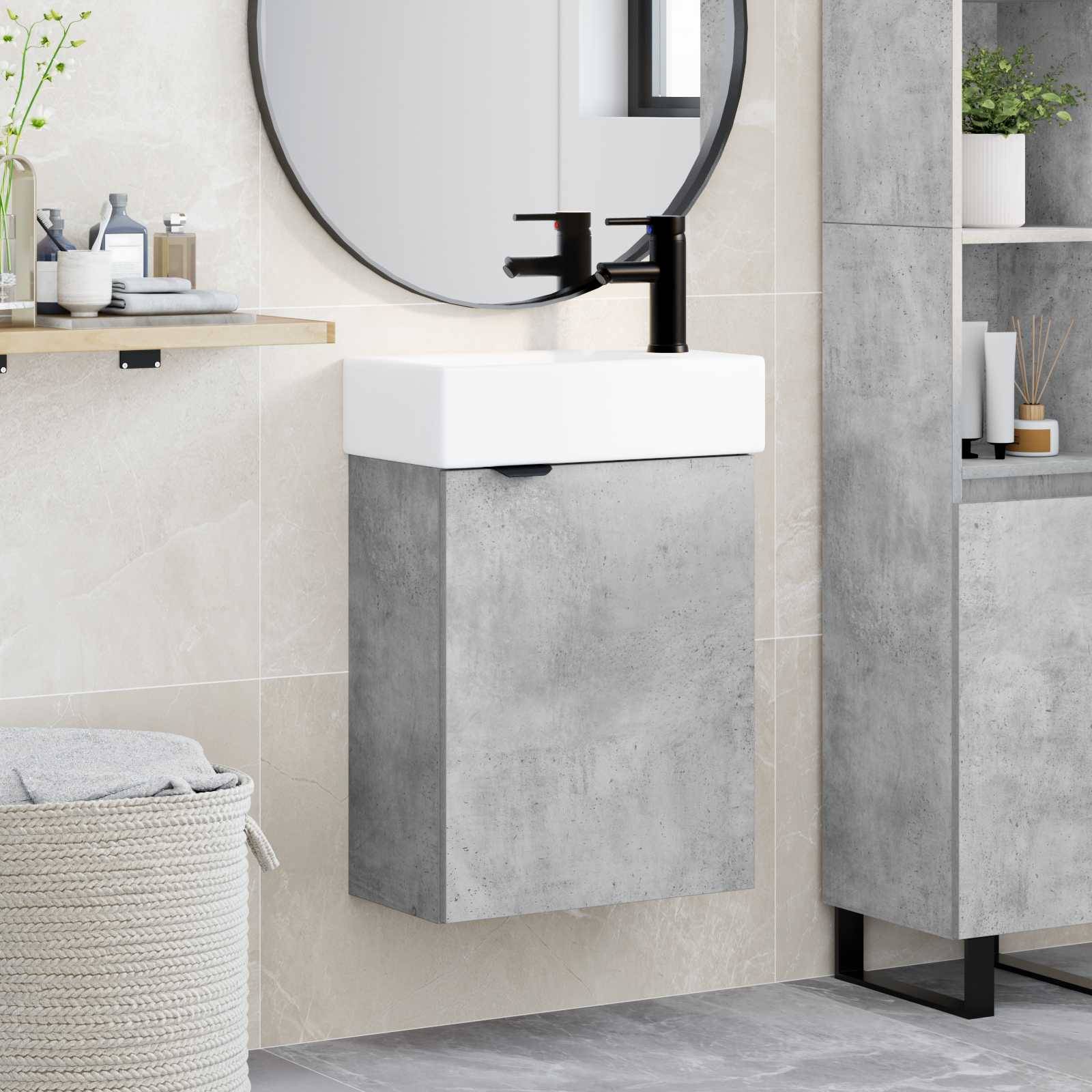 vidaXL Badezimmer Waschtischunterschrank mit Wasserhahn Betongrau